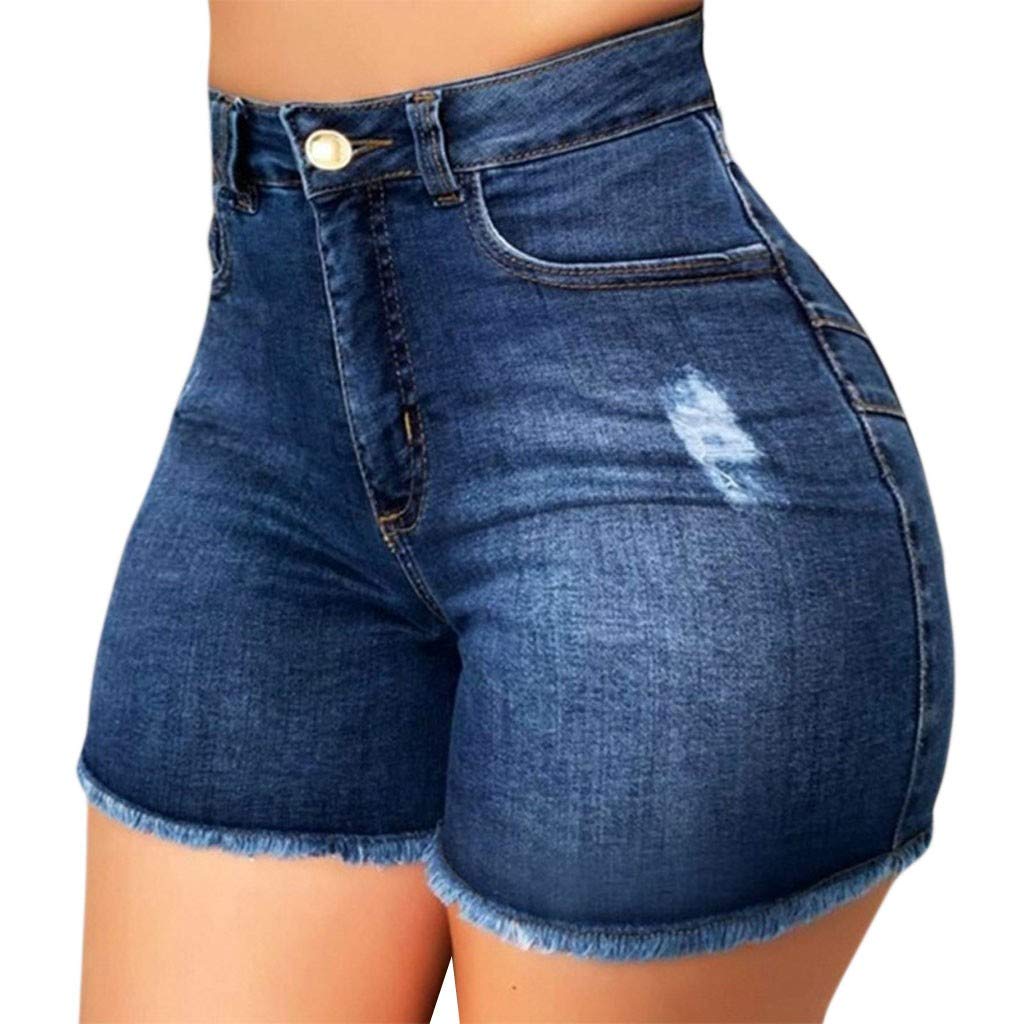 Trendy Women's Distressed Denim Shorts - High Waisted Ripped Raw Hem Hole Jeans Shorts for Summer | Casual Outfit, Beach Wear, Street Style Fashion