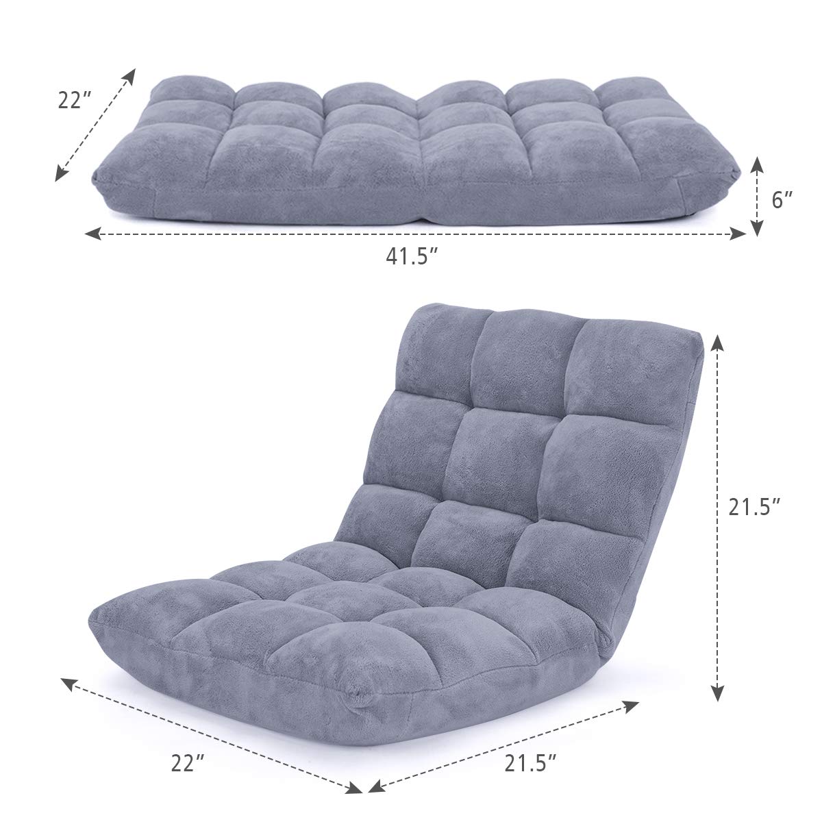 14-Position Adjustable Floor Folding Sofa Chair - Convertible Sleeper Bed & Gaming Recliner for Living Room, Bedroom - Comfortable Multi-Functional Furniture (Gray) | Perfect for Small Spaces, Movie Nights & Guest Accommodations