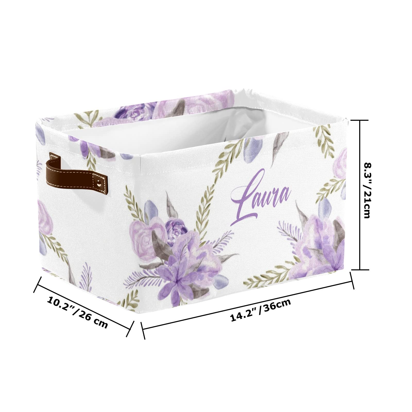 Personalized Custom Name Storage Baskets - Purple Flower Design, 4-Pack with Handles | Perfect for Home Organization, Dog Toy Storage & Family Cloth Bins | Great for Bedroom, Nursery & Laundry Room