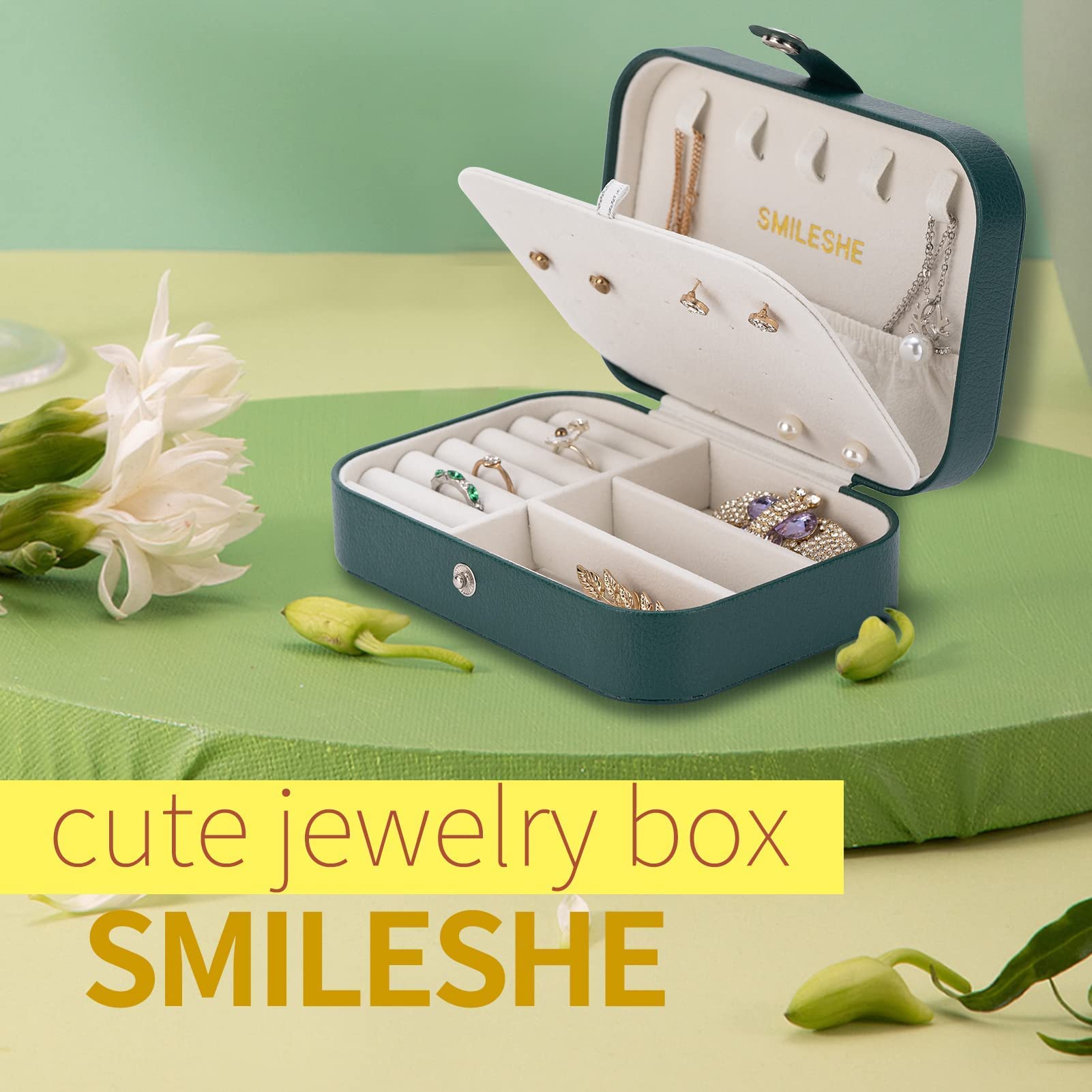 Smileshe PU Leather Jewelry Box - 2 Layer Portable Travel Organizer for Rings, Earrings, Necklaces & Bracelets - Compact Storage Case for Women's Jewelry Display & Travel Accessories