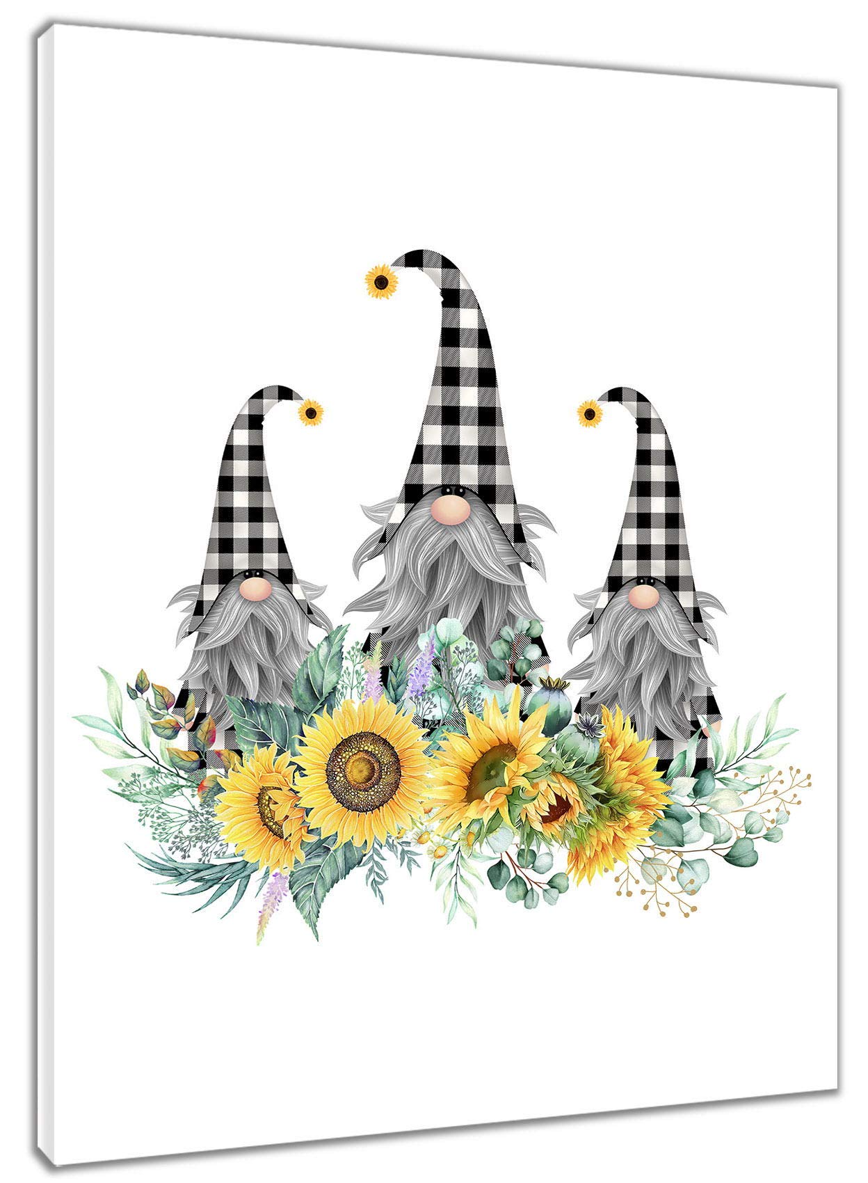 HVEST Sunflower Wall Art - Farmhouse Floral Sunflower & Cute Gnome Canvas Abstract Painting - Modern Artwork for Home Indie Decor - Ready to Hang - 16x20 Inches - Perfect for Bathroom, Bedroom, Living Room, Kitchen, and Office Decor