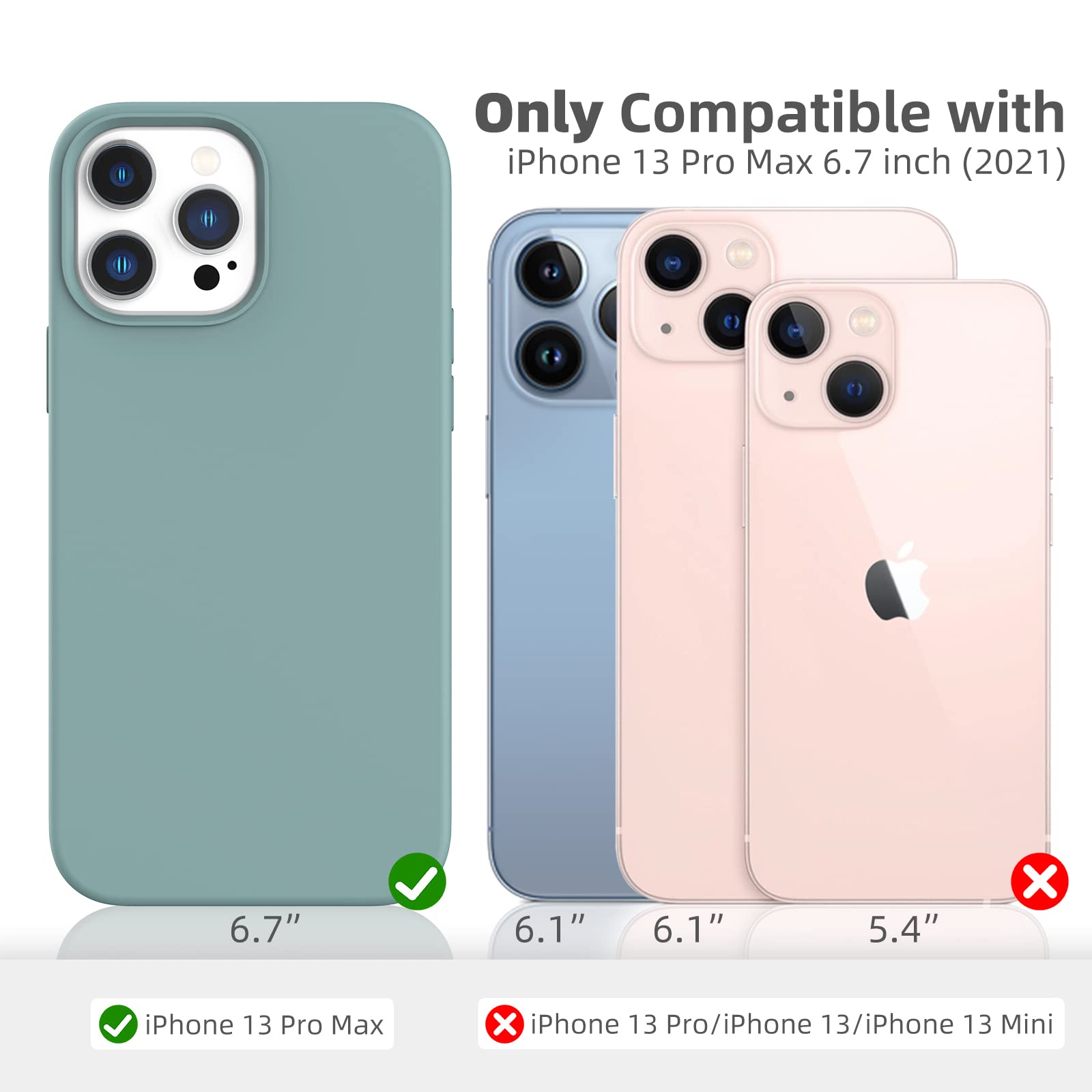 Shockproof & Anti-Scratch Slim Liquid Silicone Case for iPhone 13 Pro Max 6.7 inch (2021) - Pine Green Protective Bumper Rubber Gel Cover | Perfect for Outdoor Activities, Travel & Daily Protection
