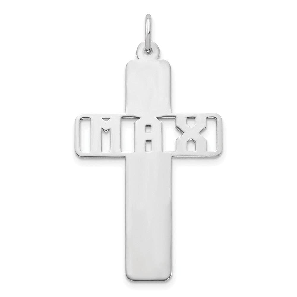 10K White Gold Polished Cross Pendant with Personalized Name Charm - Elegant Religious Jewelry for Baptism, Confirmation & Everyday Wear