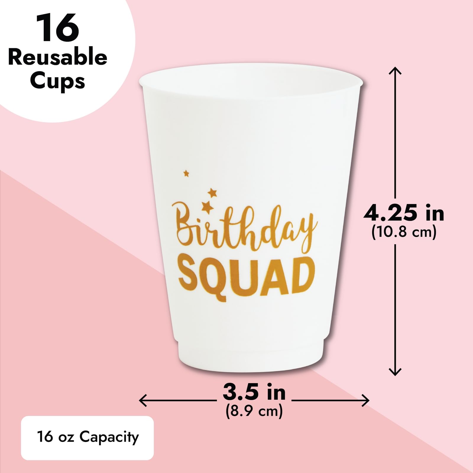 BLUE PANDA 16 Pack Reusable Happy Birthday Party Cups - 16oz Plastic Tumblers for Women & Adults (White) - Perfect for Birthday Celebrations, Bridal Showers & Girls Night Out