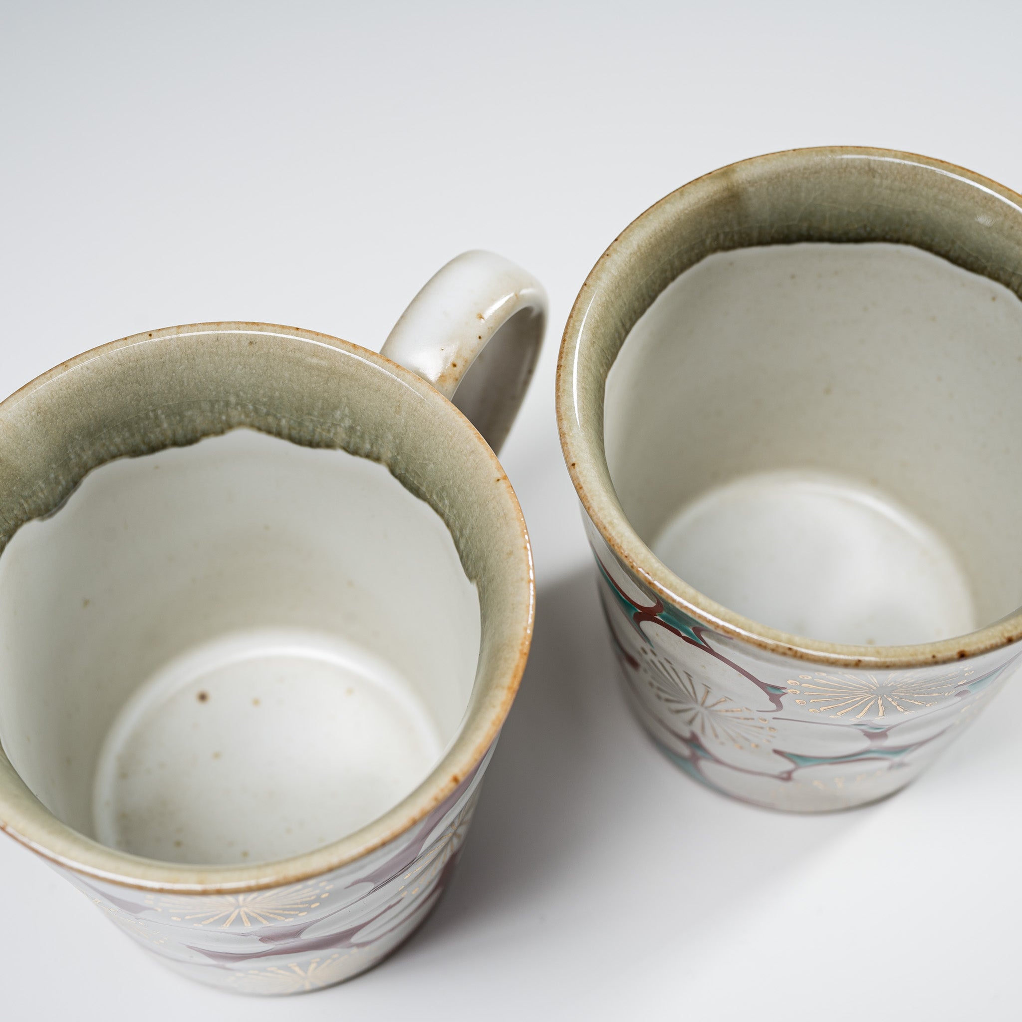Kutani Ware Pair Mug Cup - Handmade Japanese Plum Design Ceramic Coffee Tea Cups - Perfect for Gifts, Home Decor, and Daily Use