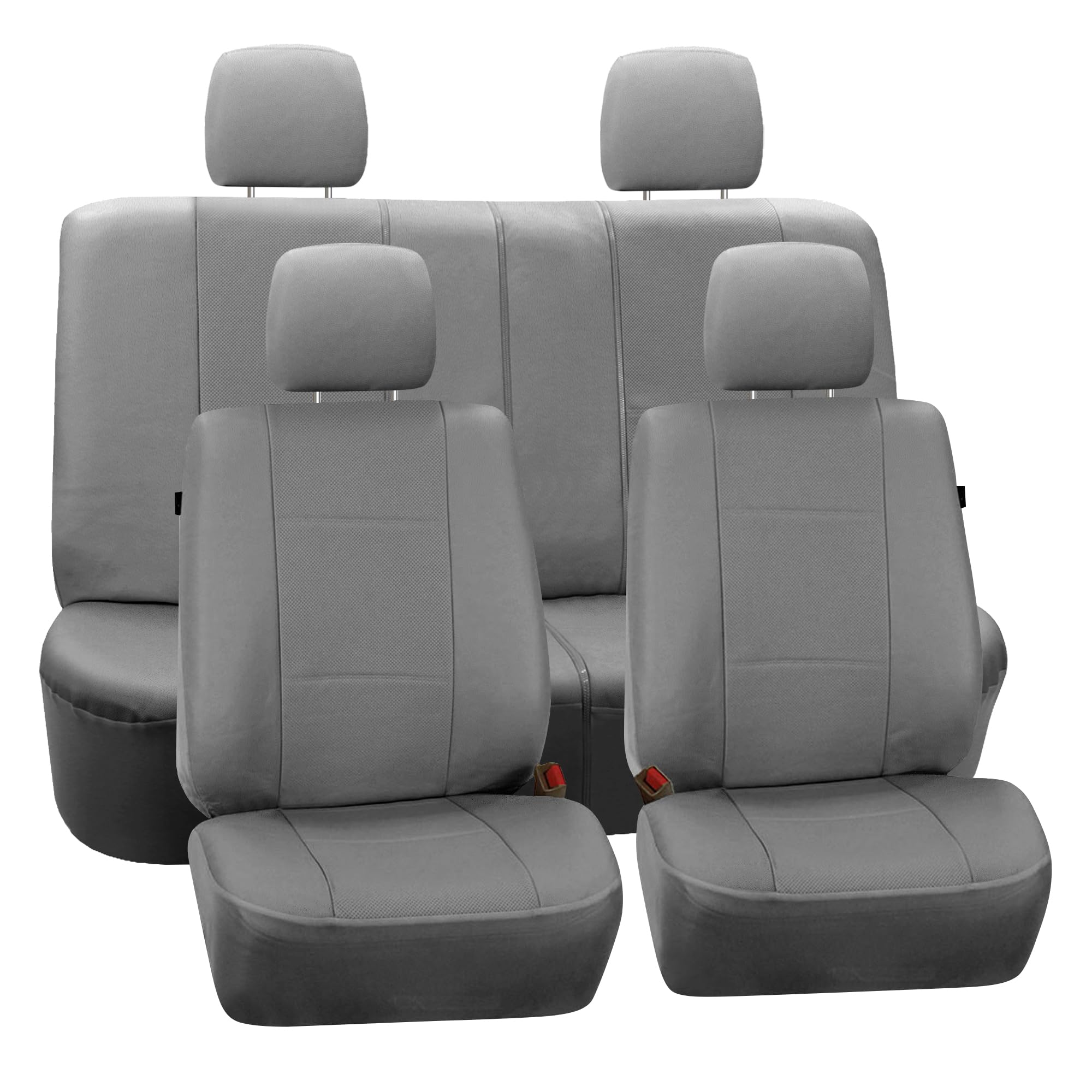 FH Group Full Set Faux Leather Car Seat Covers - Universal Fit for SUV & Sedan - Low Back Front & Split Bench Rear Seat Covers - Airbag Compatible - Gray - Perfect for Daily Commuting, Road Trips & Car Interior Protection