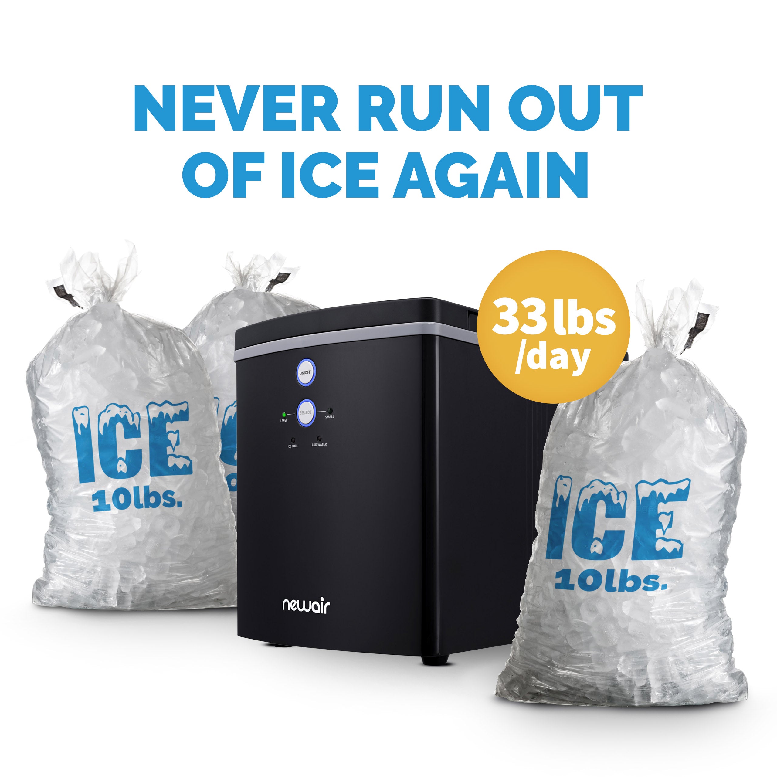Newair® Countertop Ice Maker - 33 lbs/day, Bullet Ice, Fast & Quiet, Perfect for Home, Office, or Outdoor Use - Black