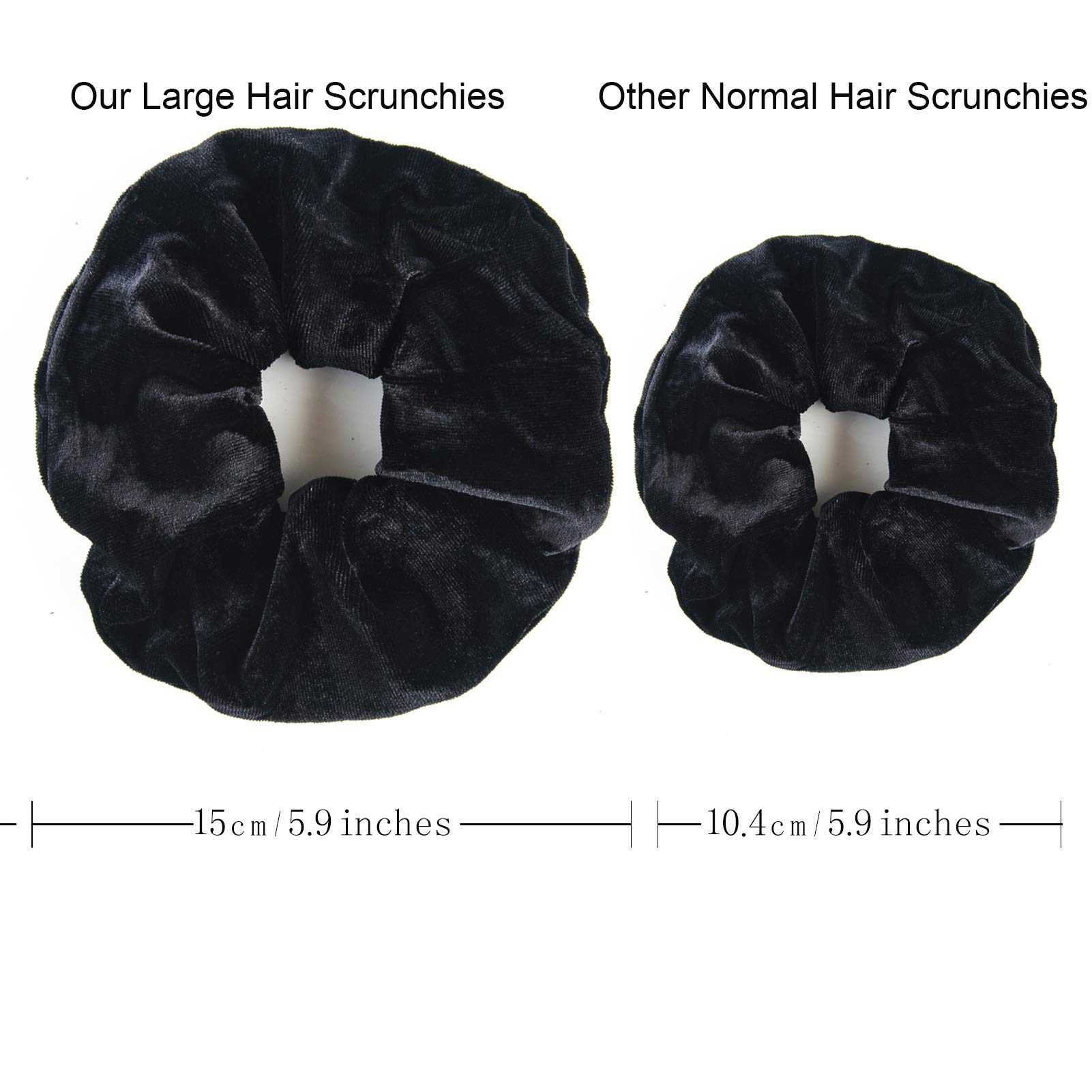 FAMEZA 6 Pack Black Velvet Scrunchies - Extra Large Soft Hair Ties for Women & Girls, No Crease Hair Bands, Gentle on Hair (Perfect for Thick Hair, Workouts, Gifts & Everyday Use)