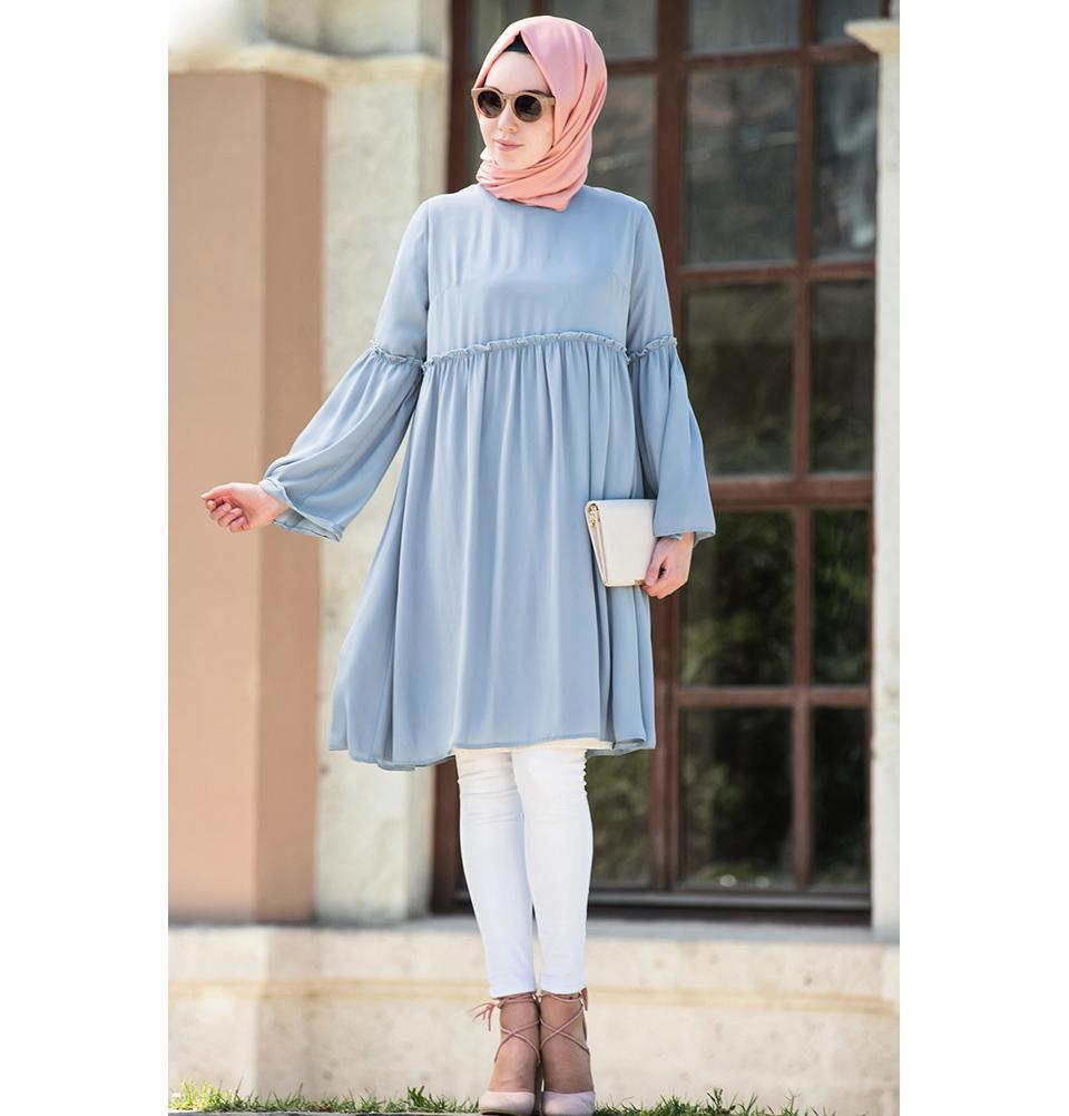 Abaci Modest Tunic TNK10956 Light Blue - Women's Flowy Casual Top for Summer, Beach & Everyday Wear