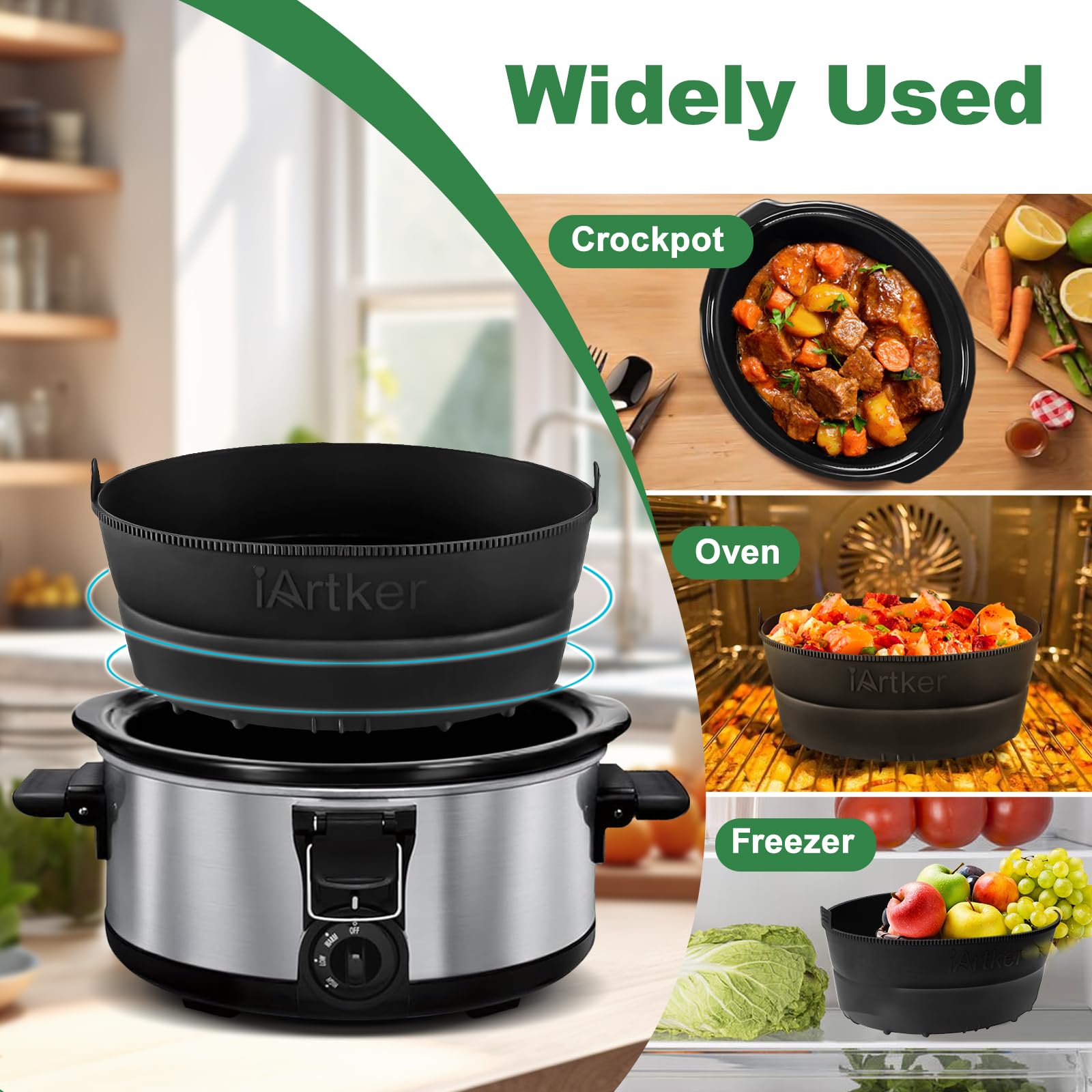 6 Quart Silicone Slow Cooker Liner - Thickened Foldable Oval Crockpot Liners | Reusable, Leakproof & BPA Free | Dishwasher Safe | Perfect for Meal Prep, Potlucks & Easy Cleanup