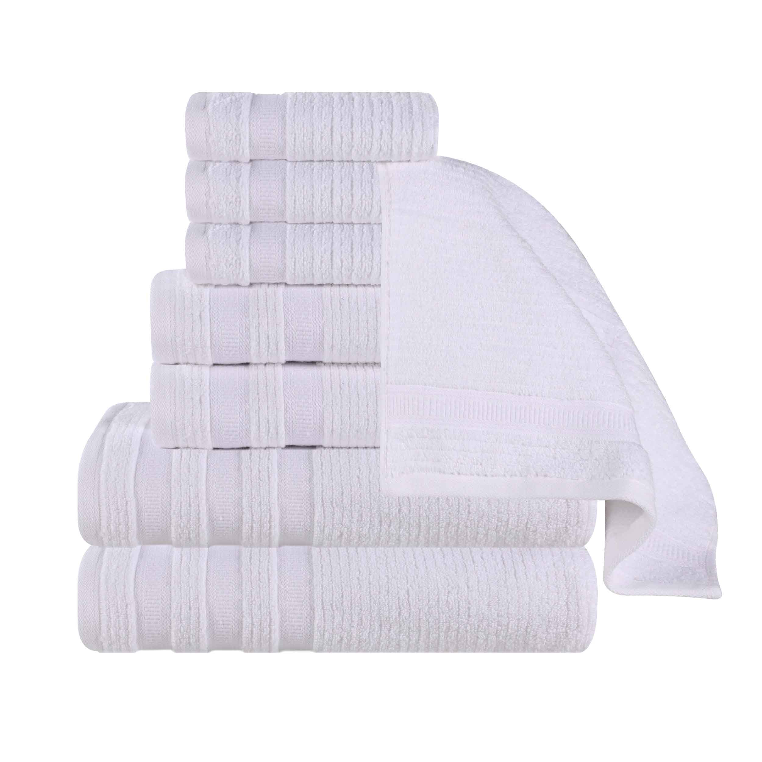 Premium Zero Twist Cotton Ribbed Geometric Border 8-Piece Towel Set - Ultra Soft & Absorbent Bath Towels for Spa, Gym, and Luxury Home Use