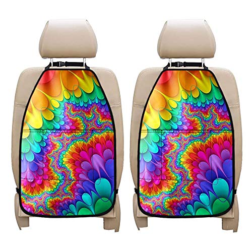 INSTANTARTS 2-Piece Abstract Tie-Dye Car Backseat Organizer with Phone Holder & Storage Pockets - Waterproof Kick Mats for Kids, Travel Accessories & Road Trip Essentials (Black/Blue) - Perfect for Family Vacations, Daily Commutes & Keeping Your Car Clean & Organized