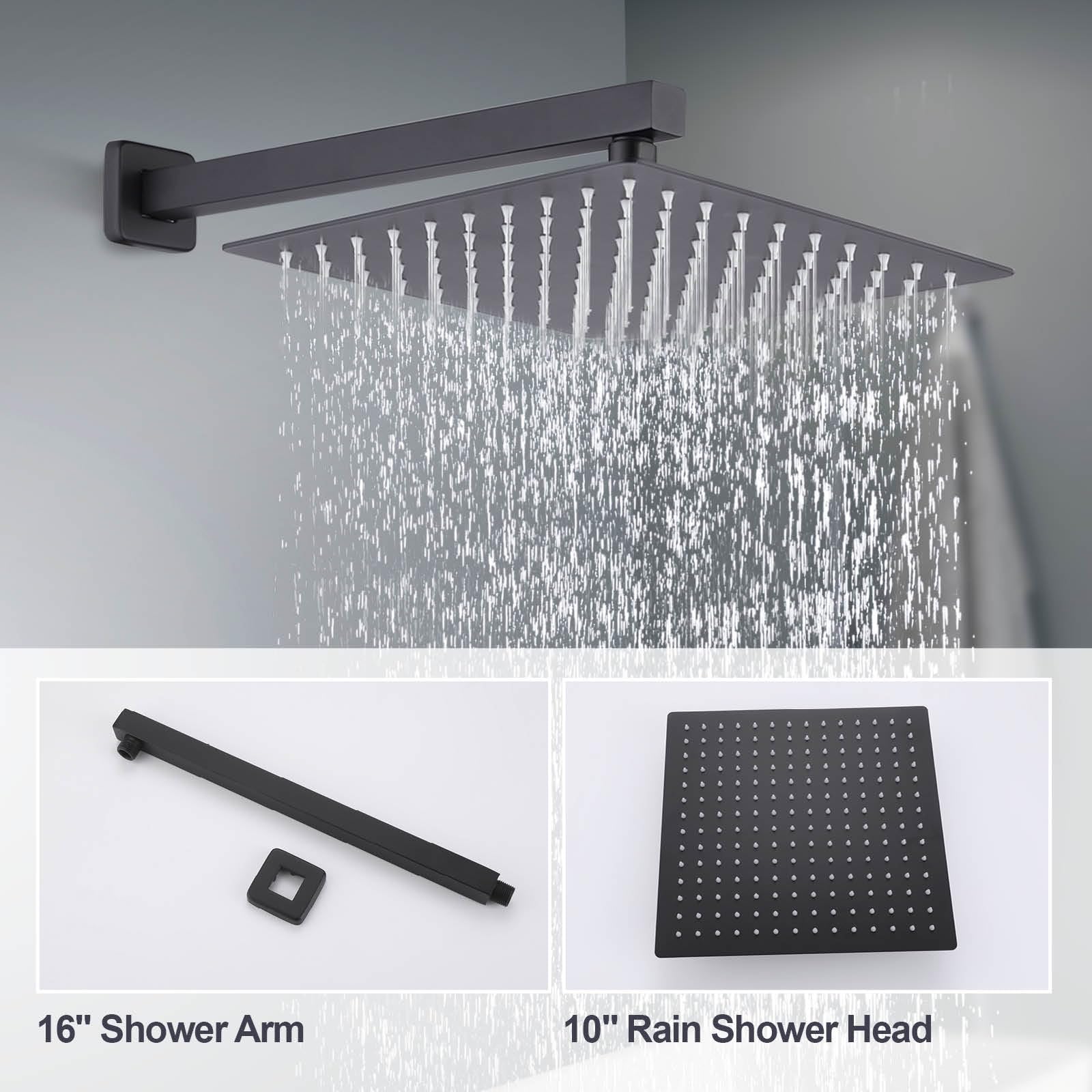Premium Matte Black Wall Mount Shower Tub Faucet Set with Rainfall Shower Head & 180° Folding Tub Spout - Single Handle Bathtub and Shower Trim Kit for Modern Bathroom Renovation (Ideal for Master Bath, Guest Bath & Spa-Like Shower Experience)