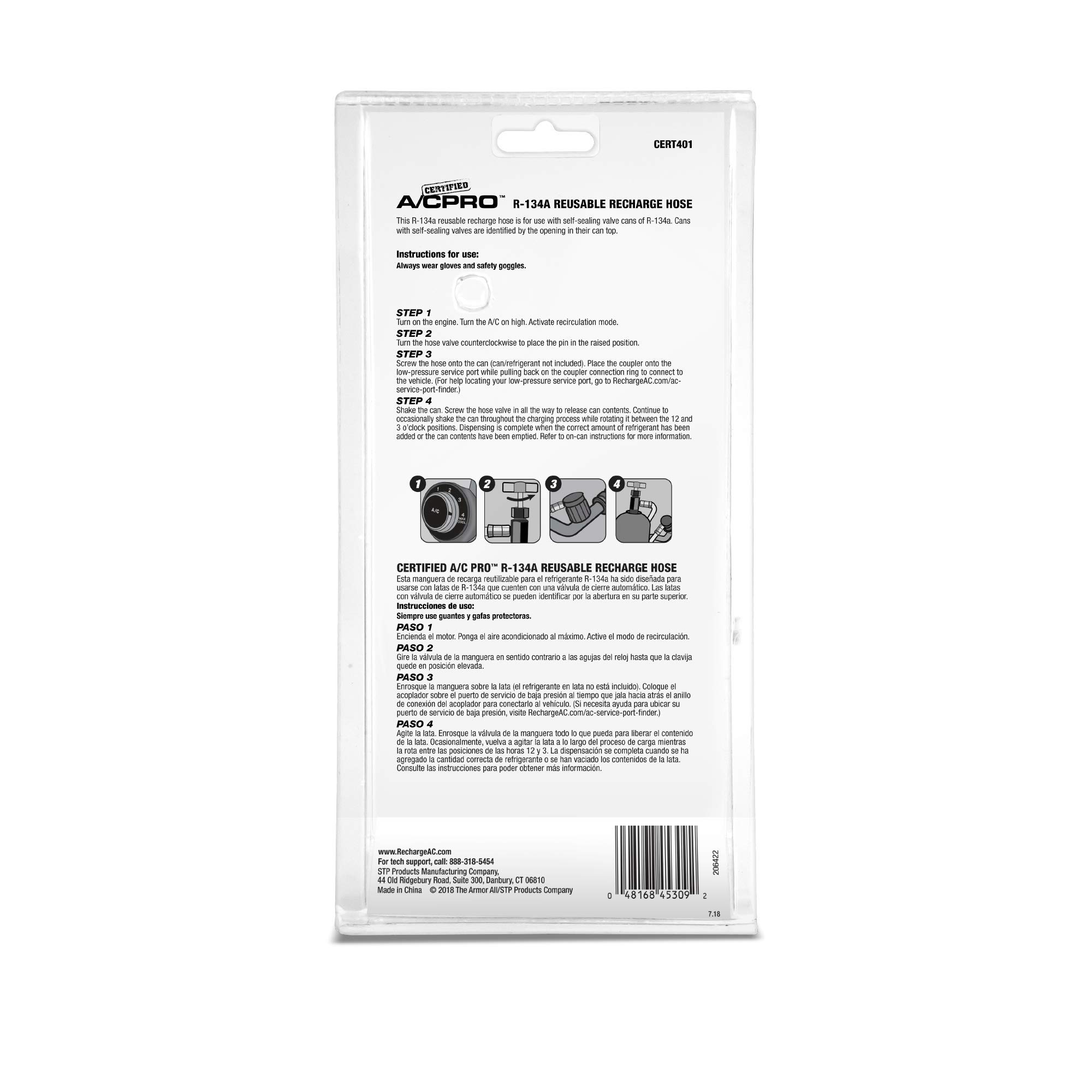 InterDynamics Certified A/C Pro Car Air Conditioner Refrigerant Recharge Kit - R-134A Compatible with Self-Sealing Valve Cans | Includes Hose & Can Tap Dispenser (8 in) | Perfect for DIY Car AC Maintenance & Quick Cooling System Recharge
