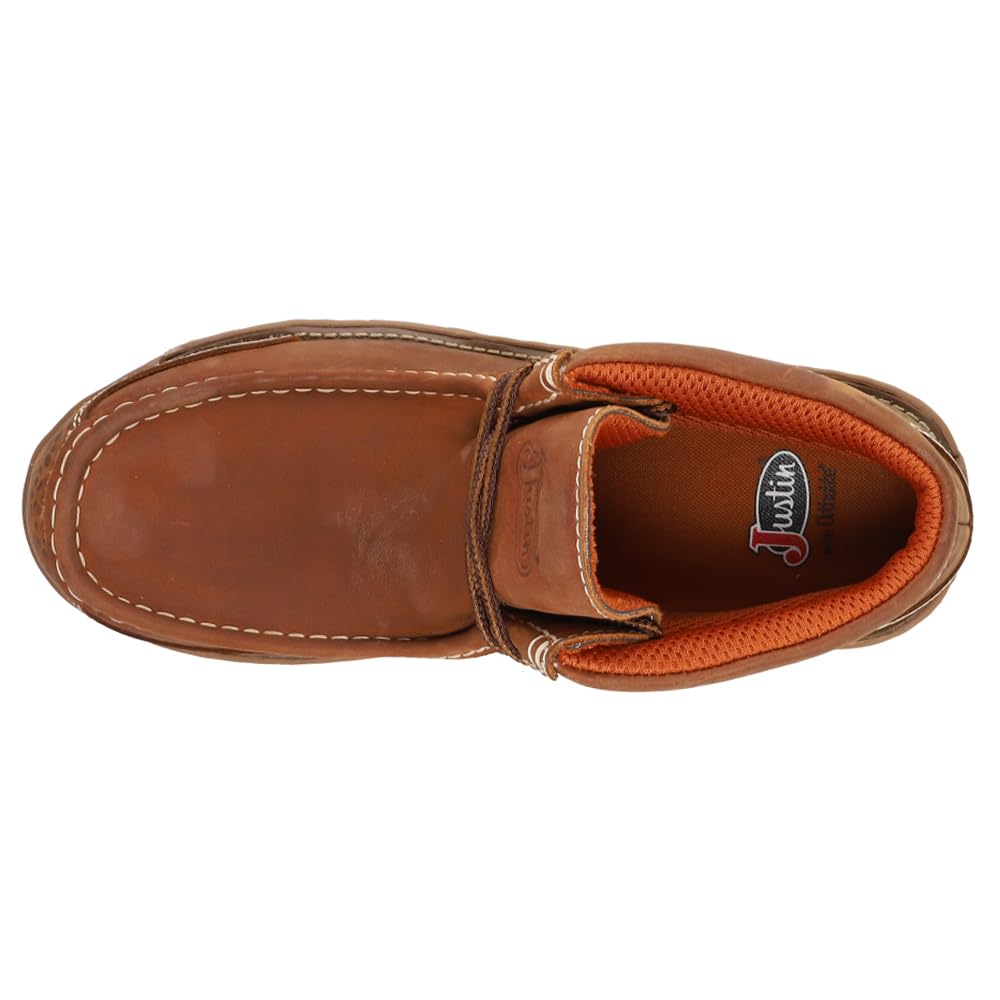 Justin Original Workboots for Men - Crafton Waterproof Moc Toe Safety Shoes, Brown Leather Work Boots for Construction, Hiking & Outdoor Work