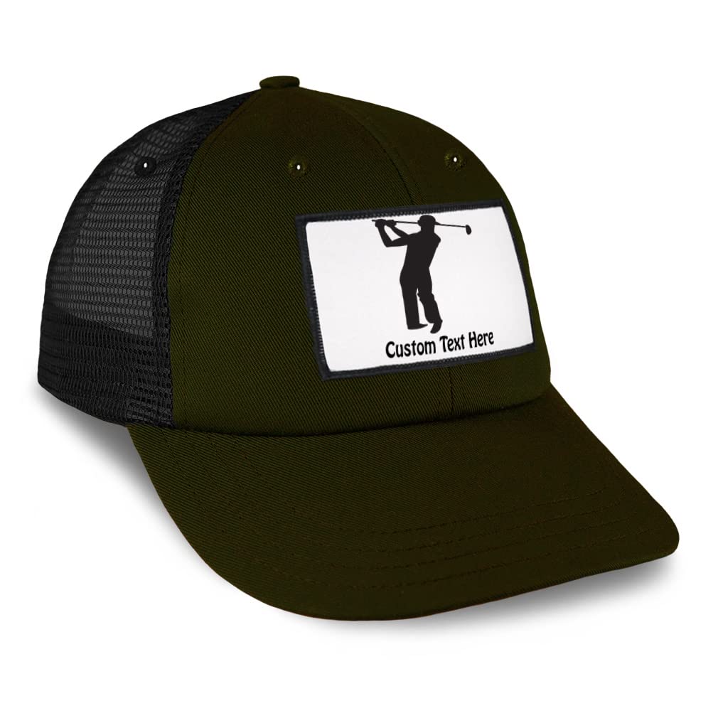 Custom Embroidered Golf Silhouette Patch Trucker Baseball Cap for Men - Stylish & Breathable Mesh Back Hat for Golfing, Casual Wear & Outdoor Activities