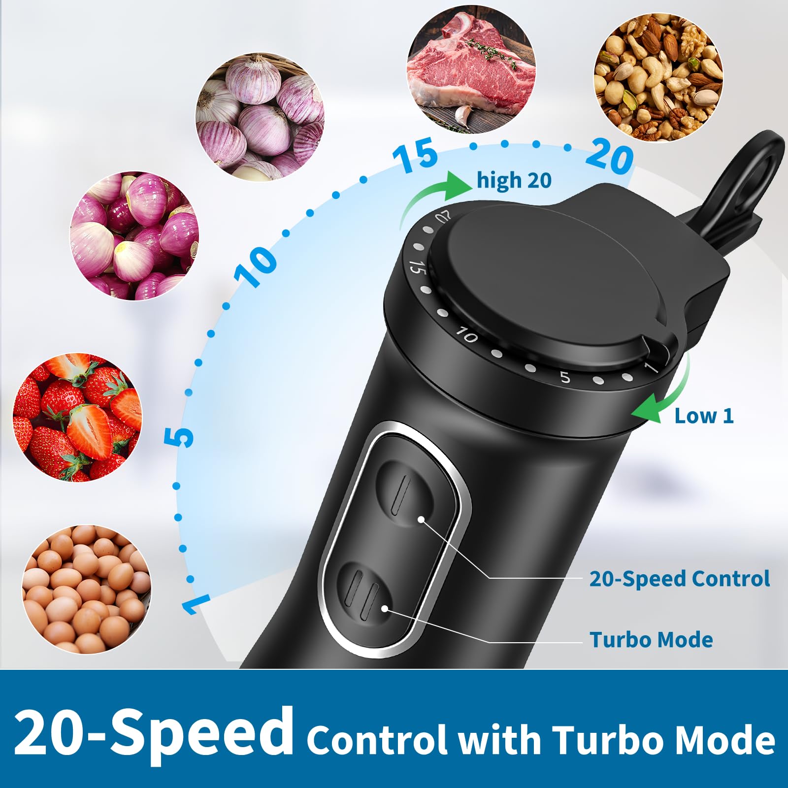 LINKChef 800W 4-in-1 Immersion Blender Handheld with Titanium Steel Blades, 20 Speeds & Turbo Mode - Includes Whisk & Food Processor - Perfect for Smoothies, Soups, Sauces & Baby Food
