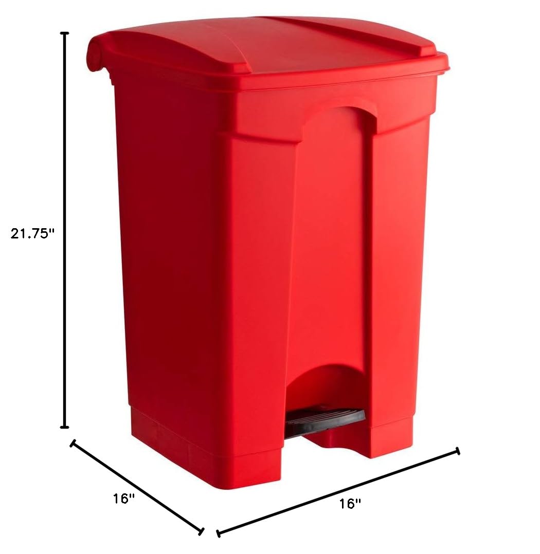 PRO&Family Set of 5 - 48 Qt (12 Gallon) Red Rectangular Step-On Trash Can for Kitchen, Office & Recycling - Touchless Waste Basket | Perfect for Home, Restaurant & Commercial Use