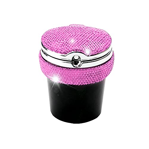 Portable Smell-Proof Crystal Diamond Car Ashtray with Lid & Light - Auto Cigarette Ashtray for Women, Pink Bling Accessories for Car, Home & Office | Perfect for Travel, Commuting & Indoor Smoking Areas