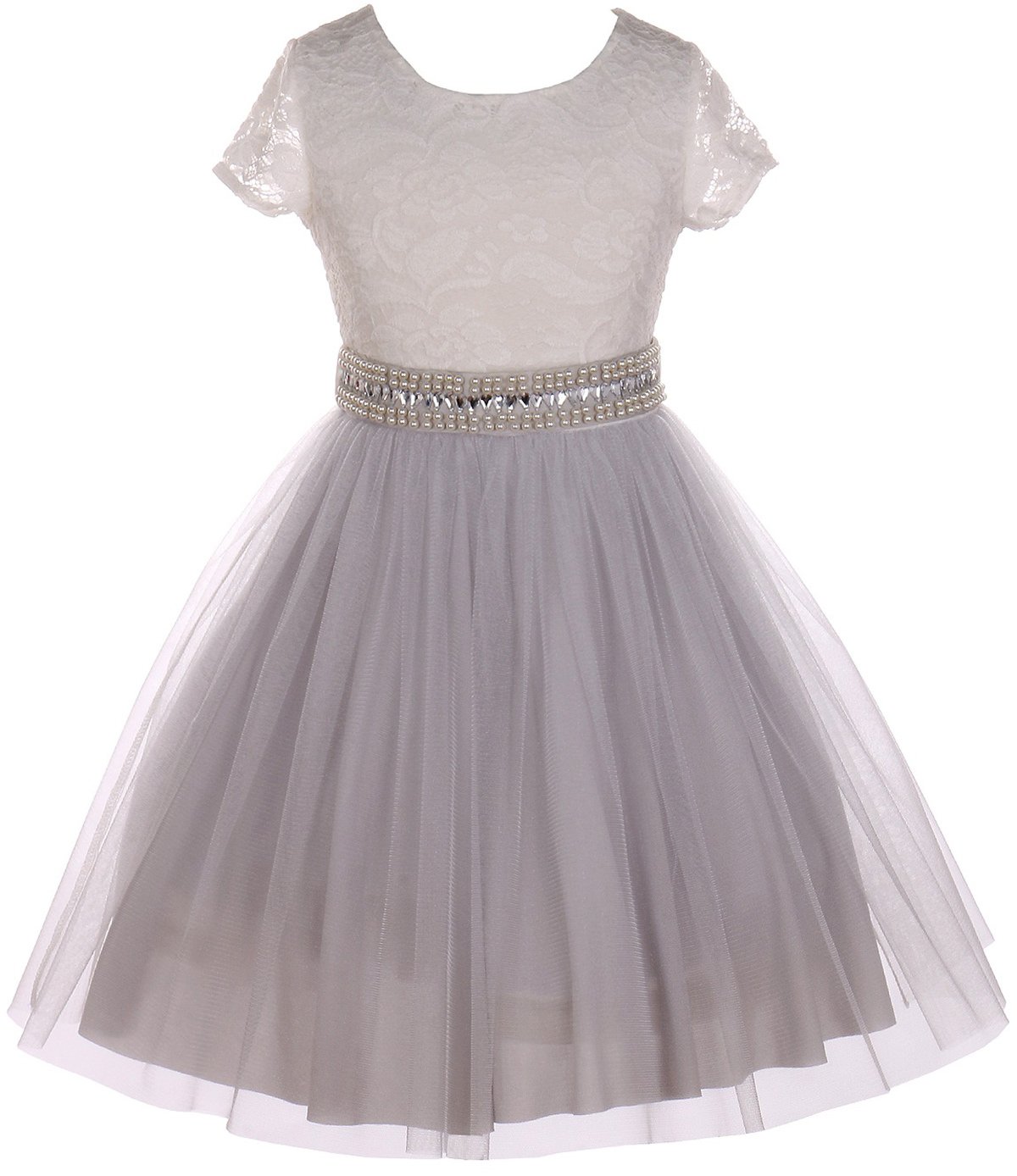 Dreamer Girls Lace Top Tulle Dress with Rhinestone & Pearl Details - Elegant Flower Girl Dresses for Weddings, Parties & Special Occasions