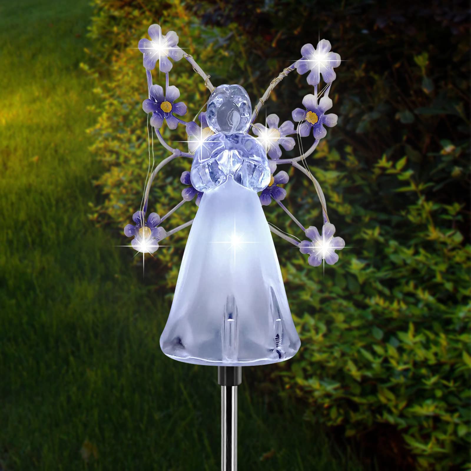 Solar Powered LED Angel Garden Lights - Waterproof Outdoor Solar Stake Lights for Pathway, Patio, Yard, Lawn, Grave & Cemetery Decor - Memorial Sympathy Gift (Purple) | Perfect for Landscape Lighting, Nighttime Safety & Decorative Ambiance
