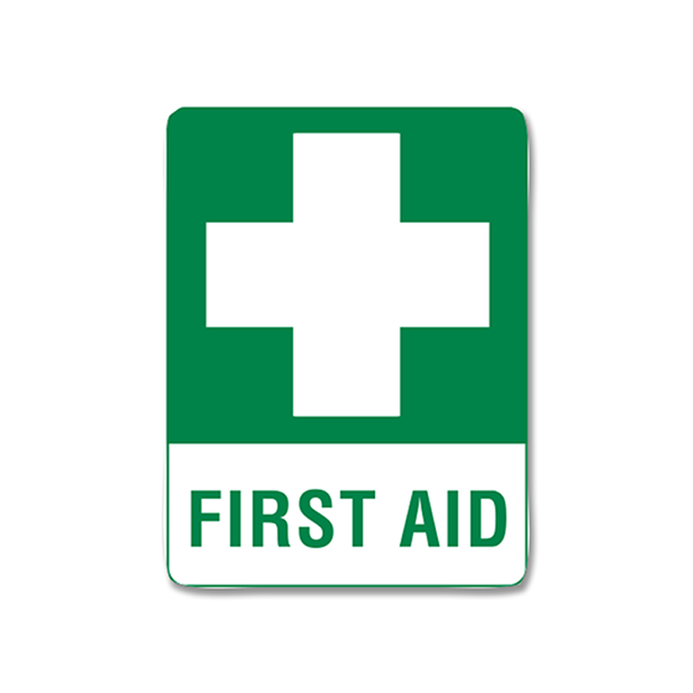 Small Poly First Aid Sign 30 x 22.5cm (12 x 9 Inches) - Durable Emergency Safety Sign for Workplace, School & Home Use