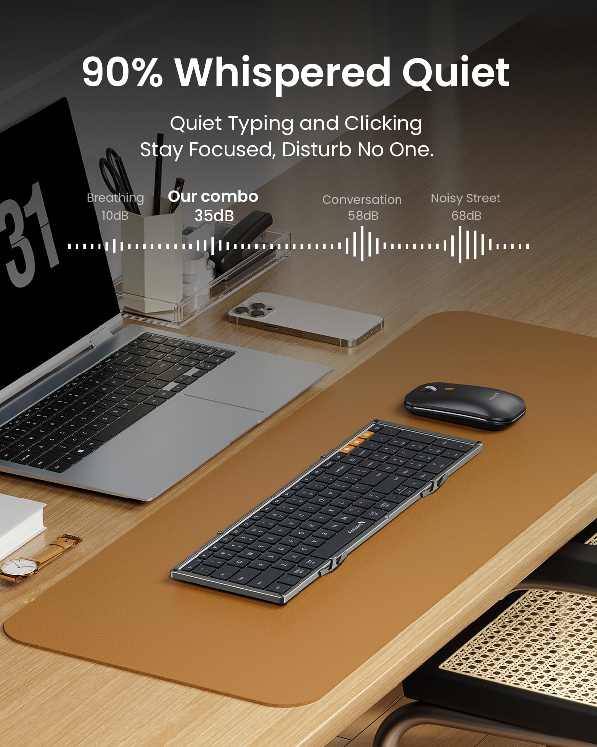 ProtoArc XKM01 Foldable Keyboard and Mouse Combo - Full-Size Wireless 2.4G/Dual Bluetooth Portable Keyboard with Mouse for Laptop, iPad, Tablet - Business & Travel Essential (Black Gray) - Perfect for Remote Work, Coffee Shops, and Airplane Tray Tables