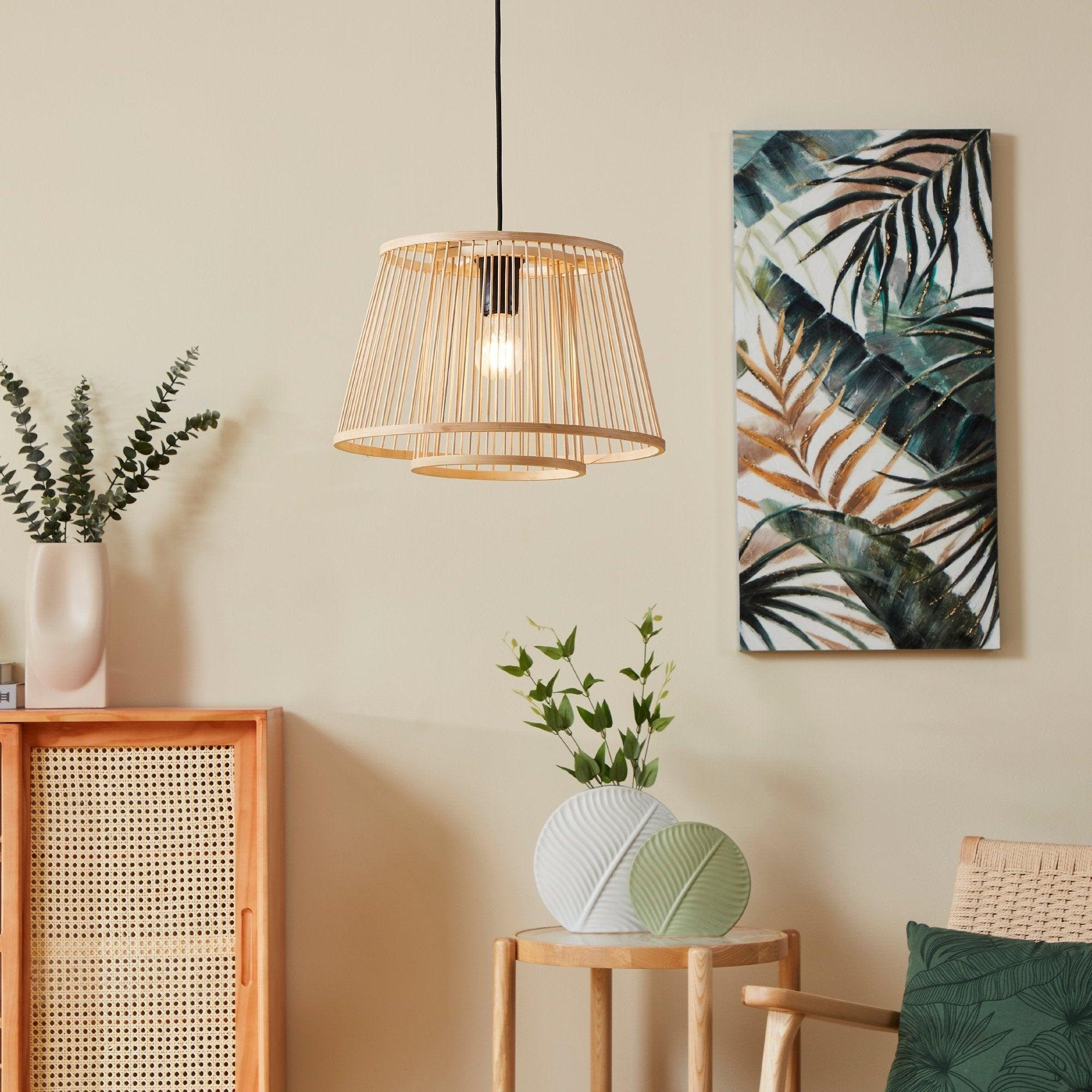 Eglo Hykeham Bamboo Lamp Shade Ceiling Pendant Light - Natural Rattan Pendant Lighting for Dining Room, Kitchen, Bedroom & Living Room Decor