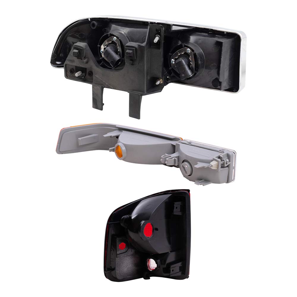 Brock Replacement Headlights Set - Driver & Passenger Side Headlights, Park Signal Fog Lights, Tail Lights with Black Edge (6-Piece) Compatible with 1998-2004 Chevy S10 | Perfect for Night Driving & Vehicle Restoration