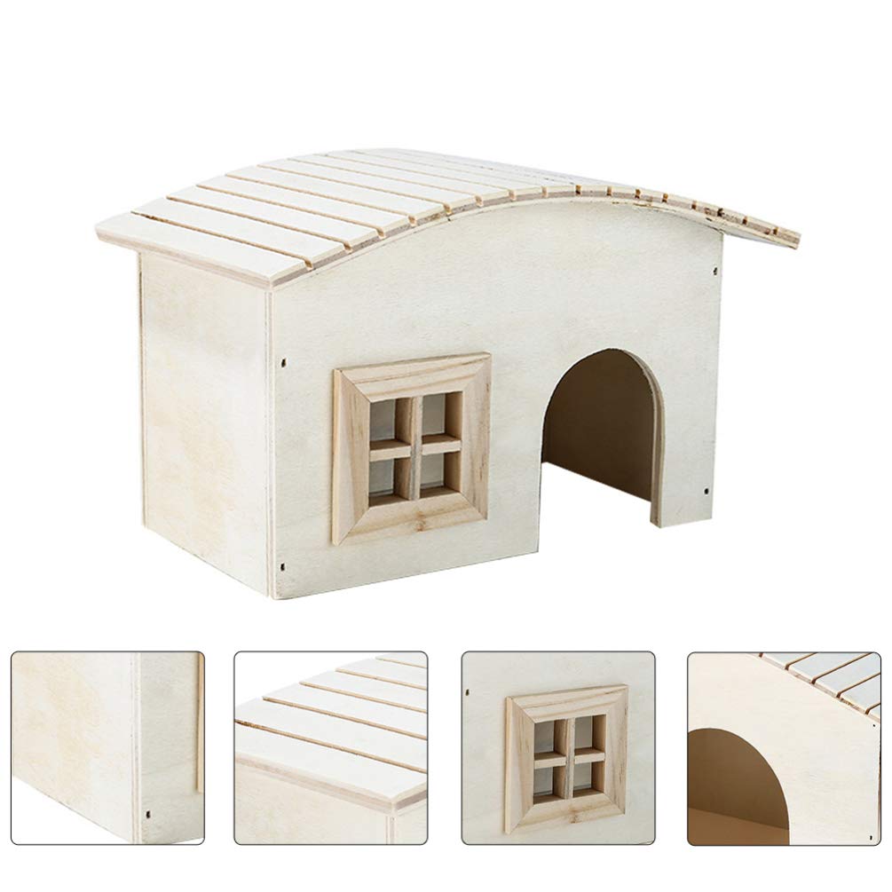 Balacoo 1Pc Natural Wooden Hamster Shelter - Dwarf Hamster House, Small Animal Hideout for Rabbits, Puppies & Pets - Bamboo Wooden Cabin Toy for Play & Rest (White) - Perfect for Cage Decor & Cozy Pet Nesting