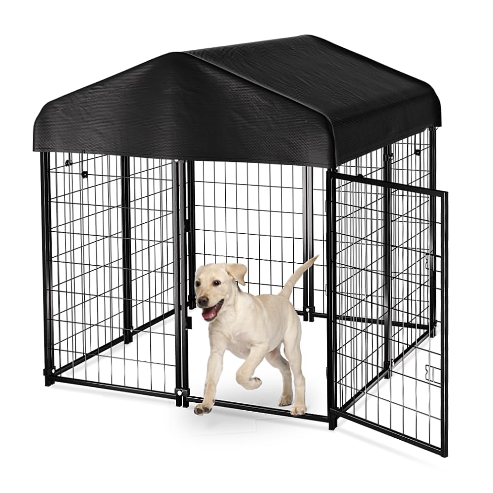 **PawGiant 4ft x 4ft x 4.5ft Outdoor Dog House - Waterproof Roof Cover, Durable Pet Kennel for Small & Medium Dogs - Indoor/Outdoor Dog Crate, Playpen & Enclosure for Backyard, Patio & Travel**