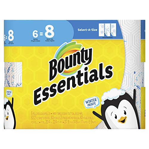 Bounty Essentials Select-A-Size Paper Towels | 6 Big Rolls (Equivalent to 8 Regular Rolls) | Super Absorbent & Strong | Perfect for Kitchen Cleaning, Spill Absorption & Household Use
