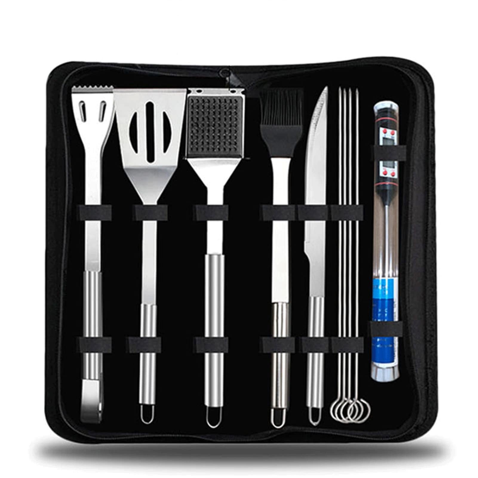 Premium 8-Piece Stainless Steel BBQ Grill Tools Set with Carrying Bag & Meat Thermometer - Heavy Duty Grilling Utensils for Outdoor Cooking, Backyard BBQ, Camping & Tailgating Parties