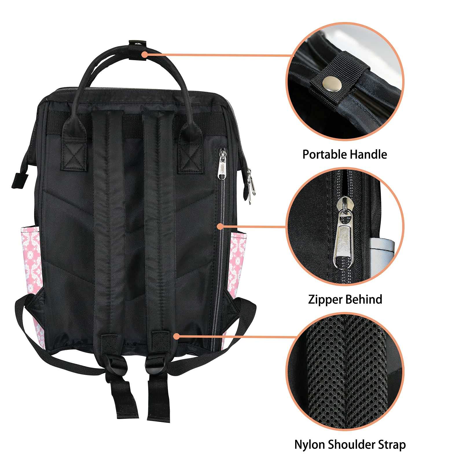 **Pink & White Damask Diaper Backpack - Large Capacity Waterproof Baby Bag for Moms, Nursing & Travel | Perfect for Daycare, Outings & Family Trips**