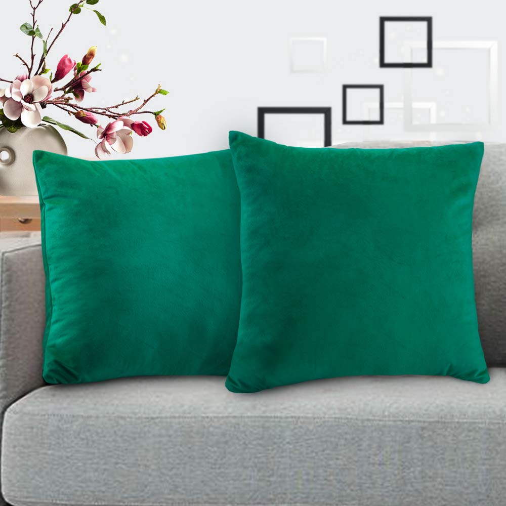 Premium Velvet Throw Pillow Covers Set of 2 - 12x12 Inch Square Decorative Cushion Cases for Sofa, Bed, Bench & Car - Soft Green Luxury Pillow Covers - Perfect for Living Room Decor, Home Styling & Comfort Enhancement