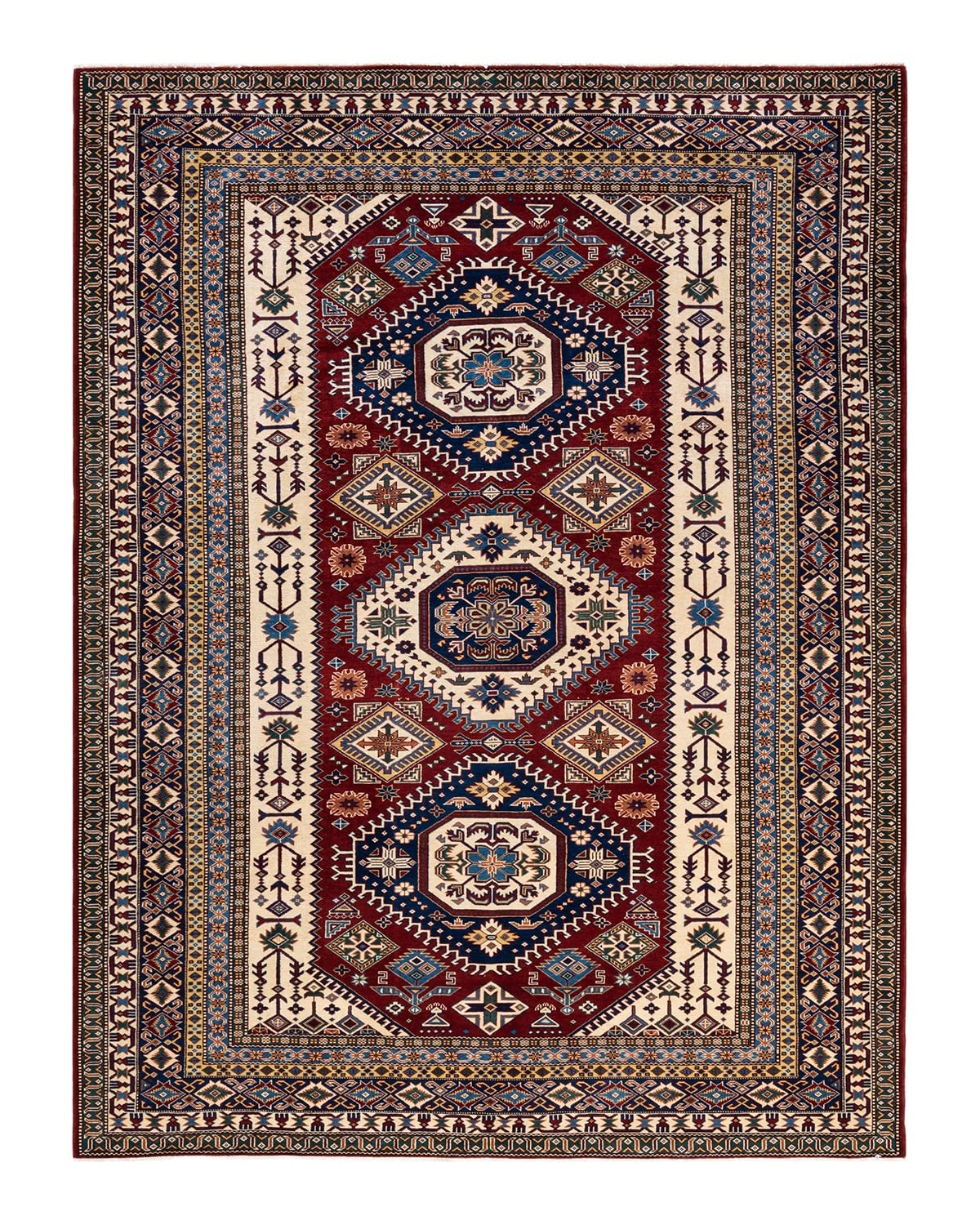 Handmade Bohemian Tribal Red Wool Area Rug 8x10 - Unique Hand-Knotted Design for Living Room, Bedroom & Boho Home Decor