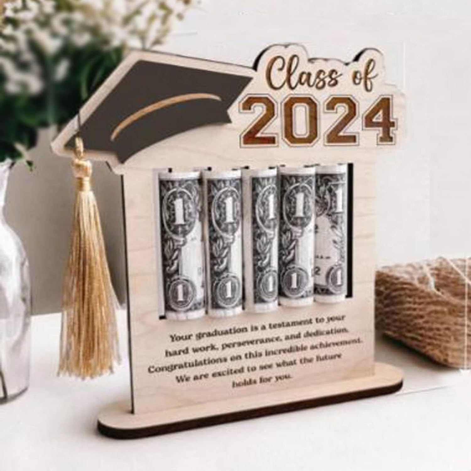 2024 Graduation Wallet & Cash Clip Set - Personalized Wooden Graduation Card Box - Unique Graduation Gift for Students - Perfect for Graduation Parties & Celebrations (Green) - Ideal for Commencement, Gifts & Money Storage