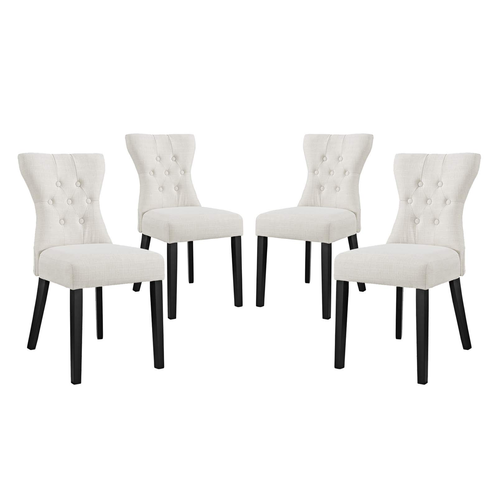 Modern Contemporary Urban Design Dining Kitchen Room Side Chair Set of 4 - Fabric Upholstered Beige Accent Chairs for Dining Room, Kitchen, Breakfast Nook & Small Spaces