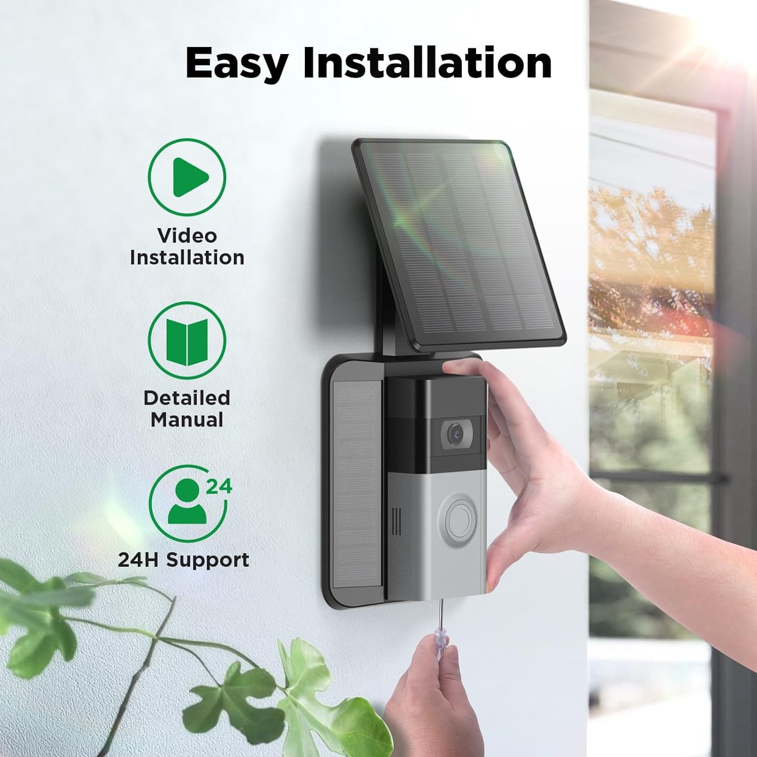 QIBOX Solar Panel for Ring Video Doorbell 4/3/3 Plus & Battery Doorbell Plus - Waterproof Adjustable Solar Charger with Continuous Power Supply - Perfect for Home Security & Outdoor Surveillance