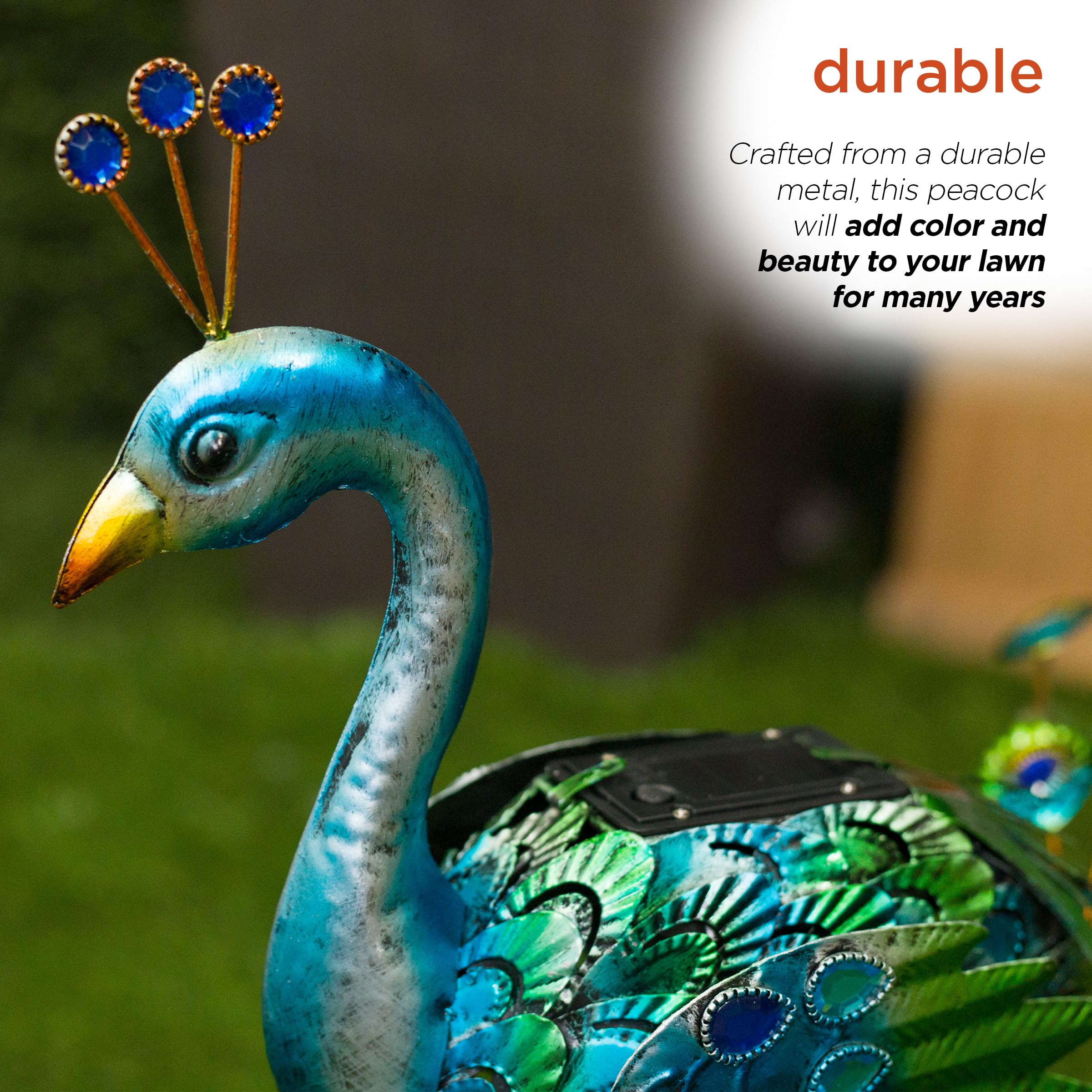 Solar-Powered Peacock Garden Statue with LED Lights - 19