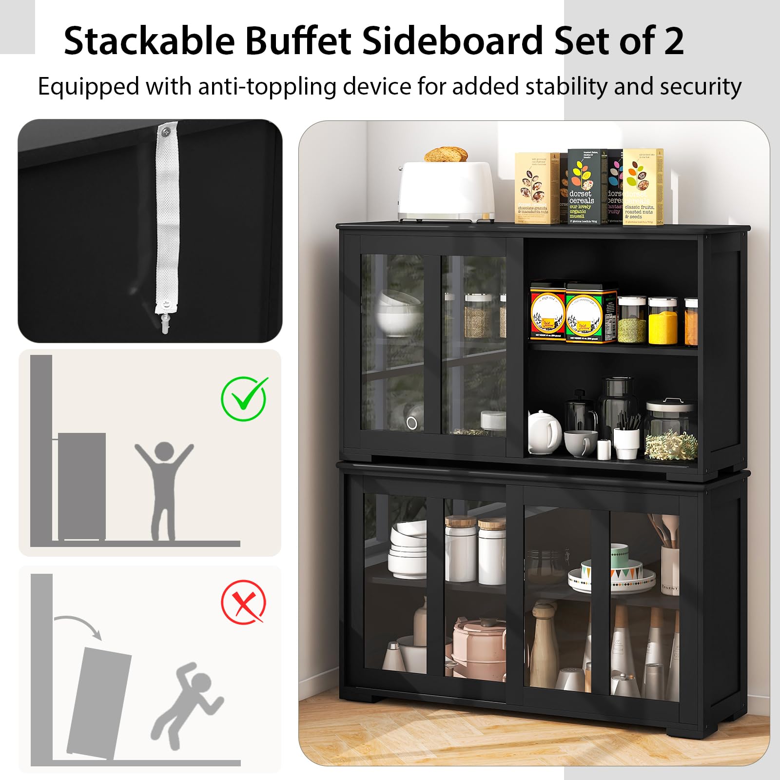 Costzon 2-Door Wooden Sideboard Buffet Cabinet with Adjustable Shelf & Sliding Glass Doors - Kitchen Storage, Coffee Bar Console Table for Living Room, Dining Room, Hallway - Perfect for Home Decor & Entertaining Guests