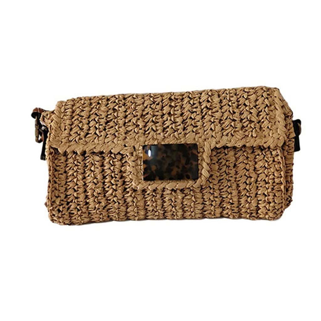 Summer Rattan Straw Beach Bag - Woven Envelope Clutch Purse for Women | Acrylic Handbag for Vacation, Pool Party & Outdoor Leisure (Photo Color, One Size)
