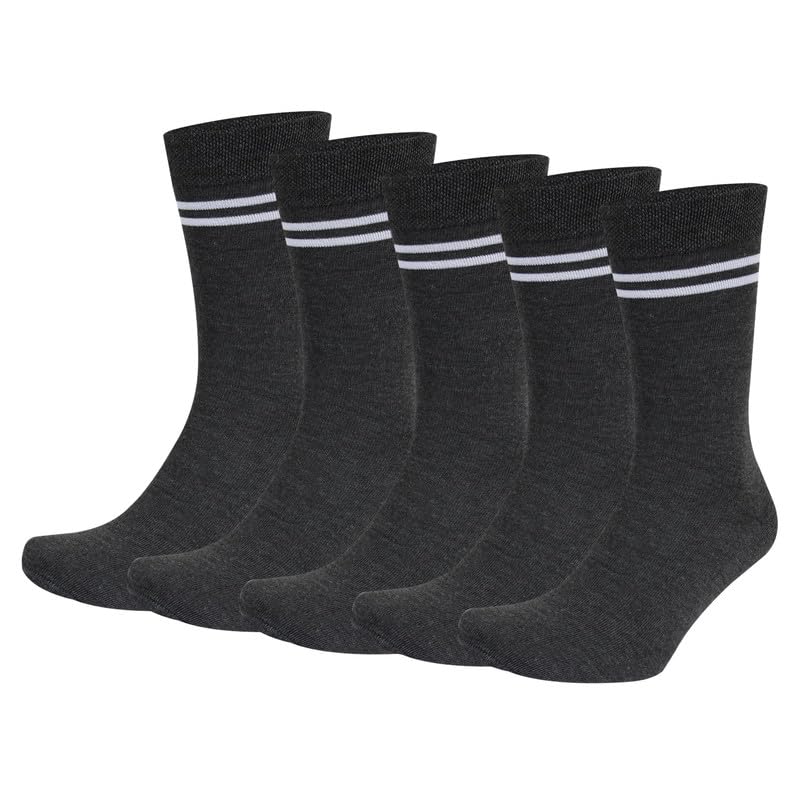 Bizala Grey & White Striped Wool School Socks for Boys & Girls (5 Pairs) - Warm Calf-Length Winter Socks for Kids' Uniforms & Daily Wear