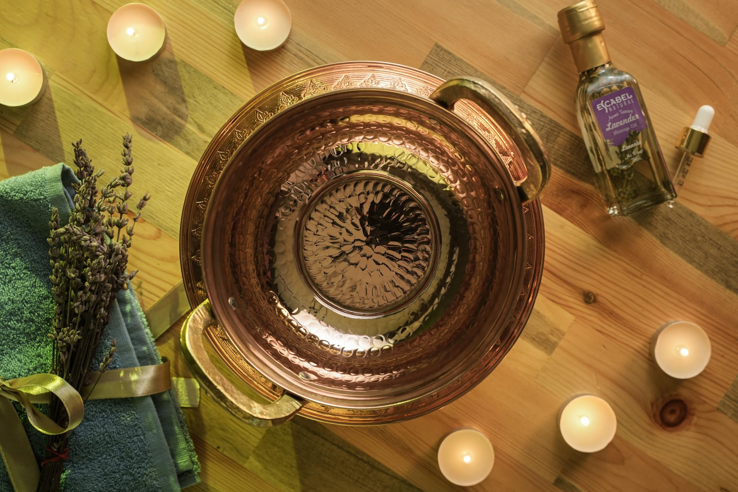Premium Solid Copper Ayurvedic Massage Oil Warmer Pot Set - 200mm x 200mm Handcrafted Spa Therapy Tool for Relaxation & Aromatherapy | Perfect for Home Spa, Yoga Sessions & Professional Massage Treatments