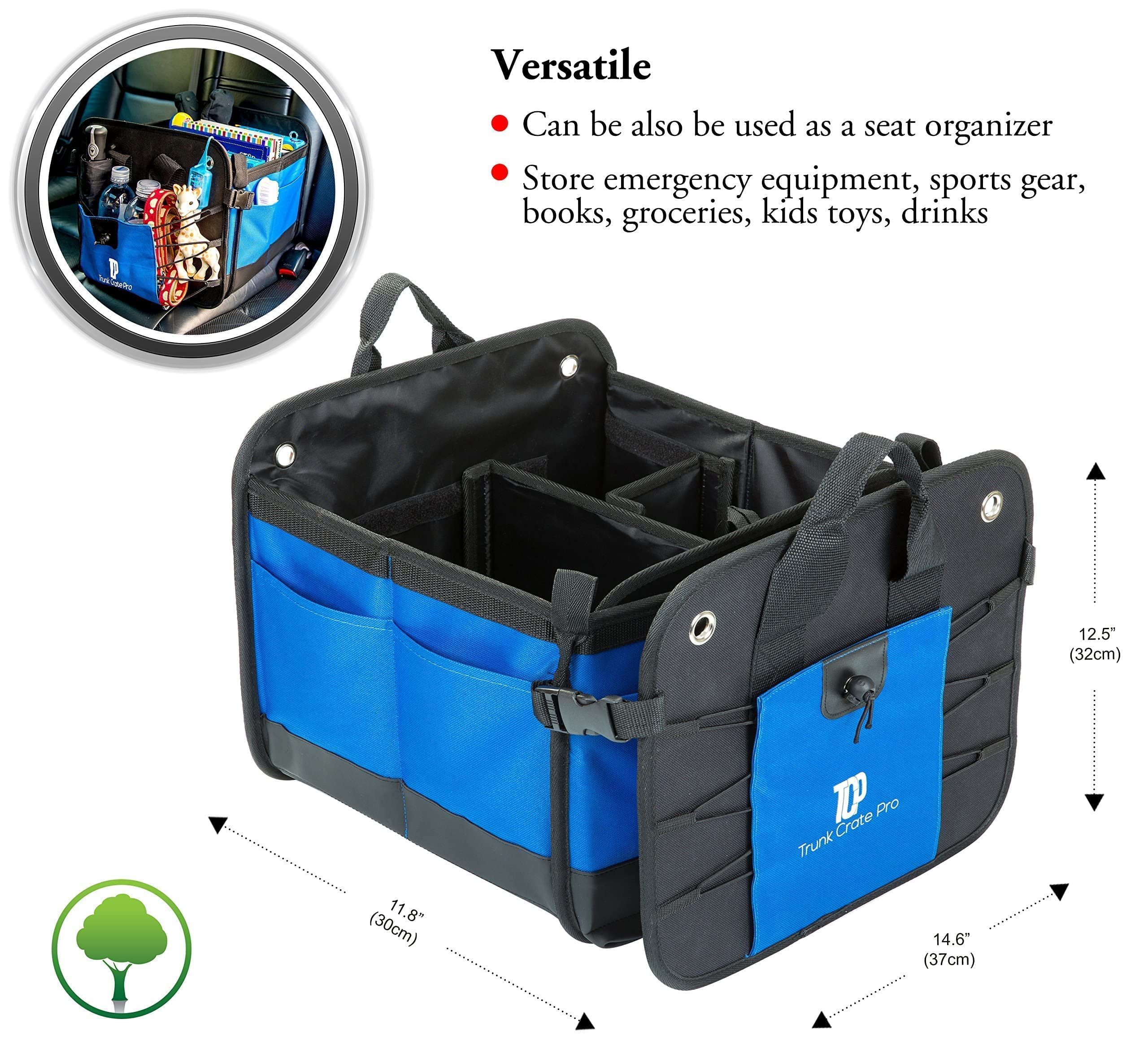 TRUNKCRATEPRO 2-Pack Car Trunk Organizers - Space Saving Storage for SUV, Sedan & Travel (Black & Blue) | 13% Off Bundle Deal | Perfect for Road Trips, Grocery Shopping & Vehicle Organization