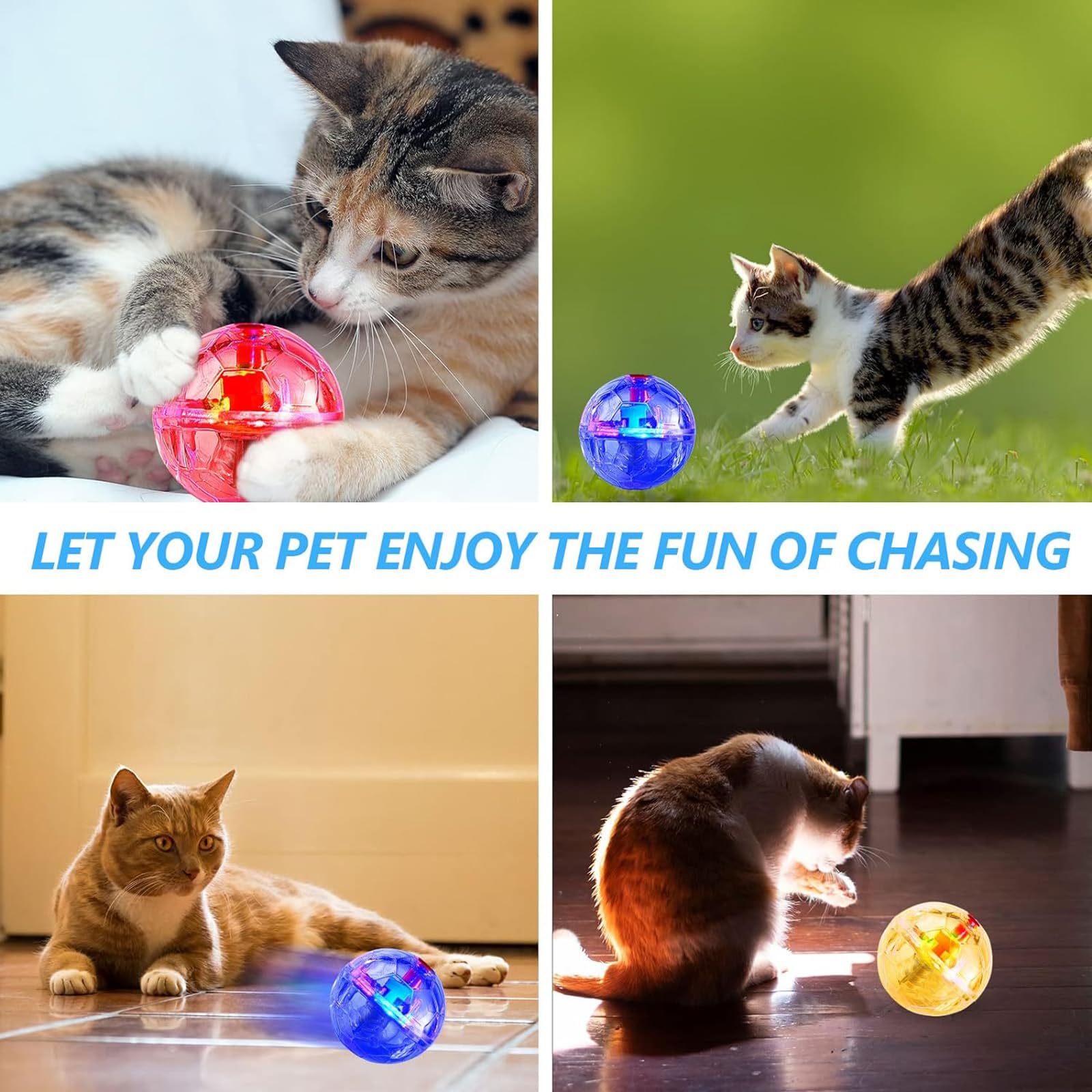 2 Pack LED Ghost Hunting Cat Balls - Motion Activated Glowing Interactive Pet Toys for Cats & Dogs (Clear) - Perfect for Night Play & Halloween Fun