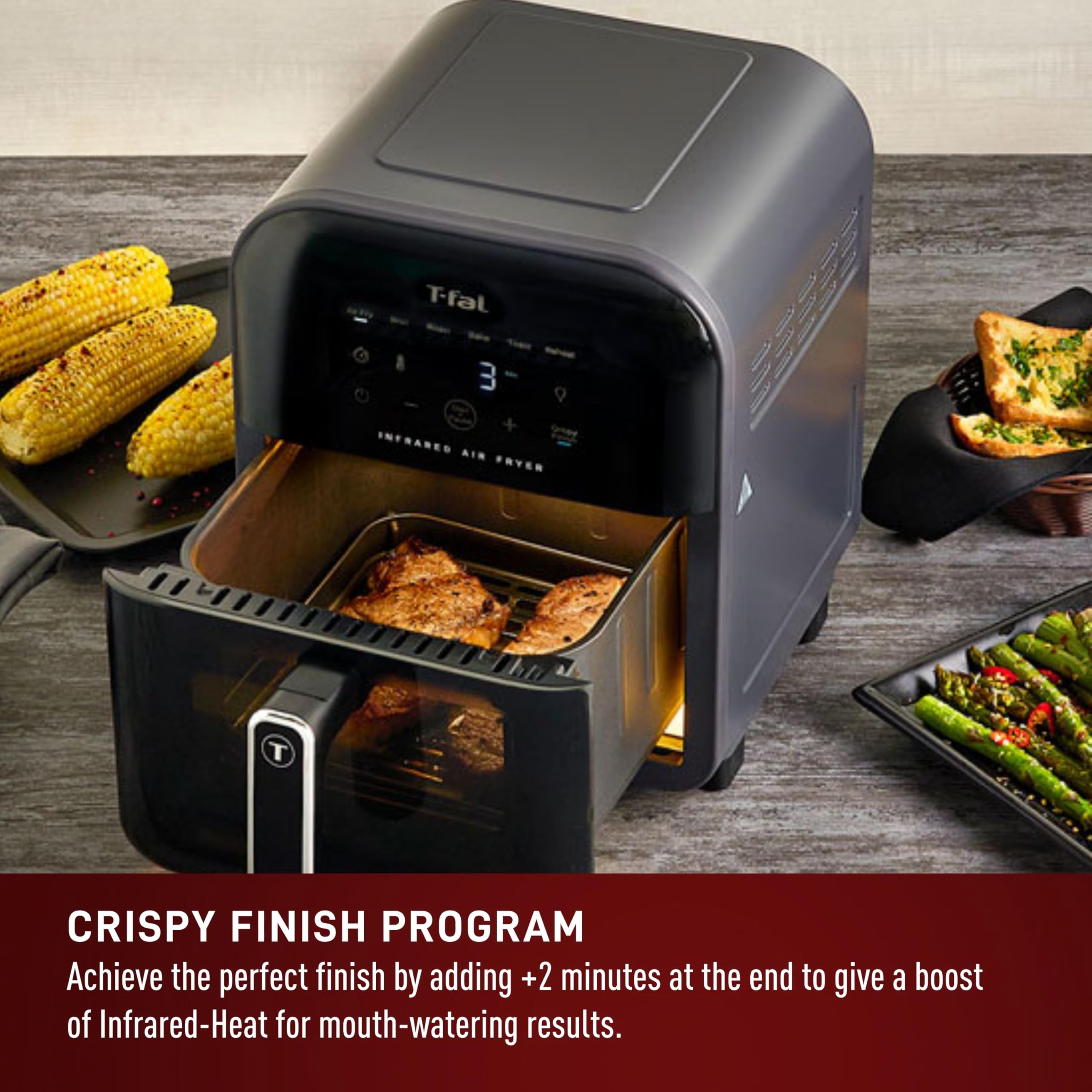 T-fal 6 Qt Digital Air Fryer with Touch Screen - 7-in-1 Cooking Functions, 1550W Fast Heating to 750°F in 45 Seconds, Carbon Fiber Heater & No-Shake Technology for Crispy Results - Perfect for Healthy Frying, Baking, Roasting in Kitchens & Small Spaces (Black)