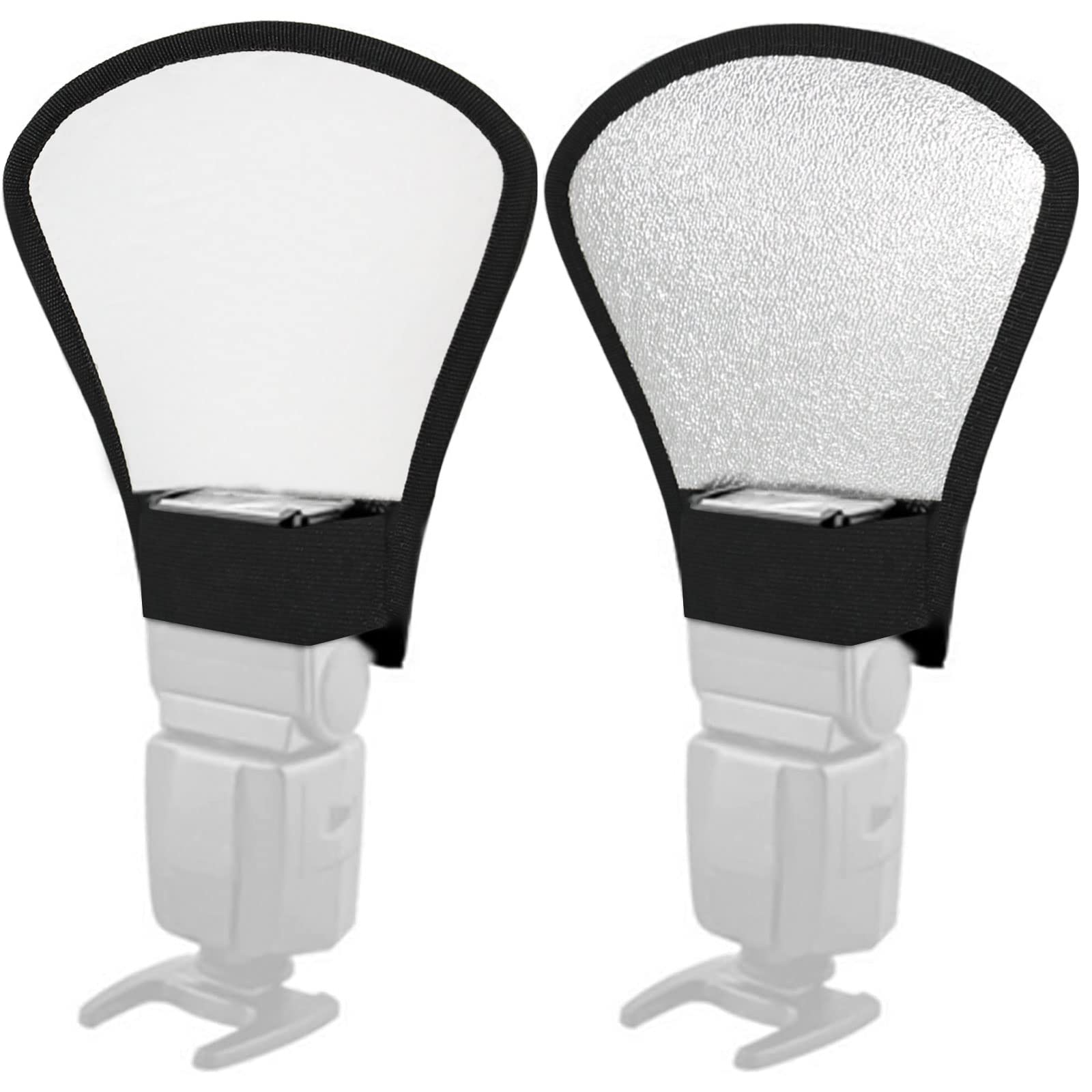 2 Pack Universal Camera Flash Diffuser Reflector Cap - Silver/White Bounce Diffuser with Elastic Band for Canon, Nikon, Sony, Metz Speedlights | Perfect for Portrait, Wedding & Studio Photography