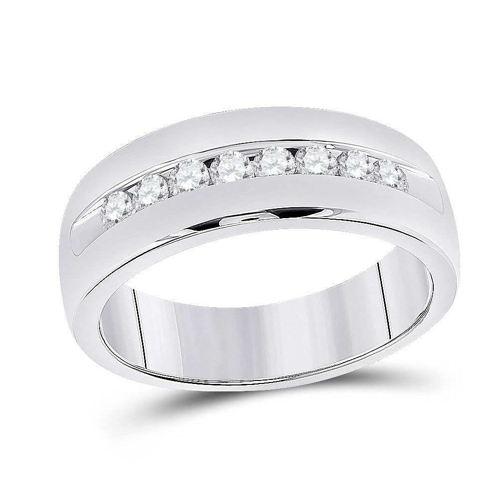14K White Gold Men's Round Diamond Wedding Band Ring - 1/2 Carat Total Weight (1/2 CTTW) - Perfect for Engagement, Anniversary & Special Occasion Gifts