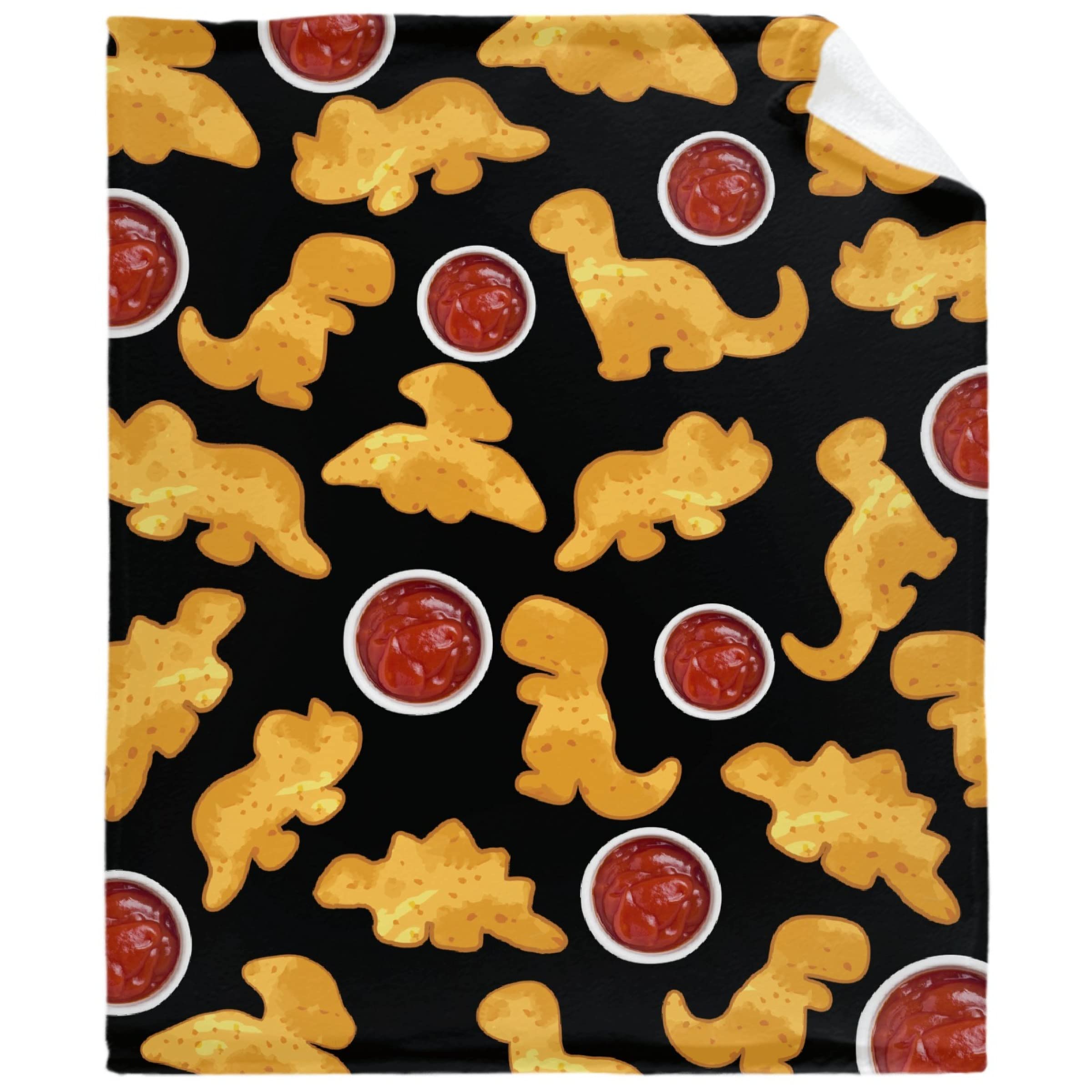 **Lynnezilla Dino Chicken Nuggets Throw Blanket - Ultra Soft Plush Flannel Blanket for Couch, Sofa & Bed - Warm Cozy Quilt for All Seasons - 90